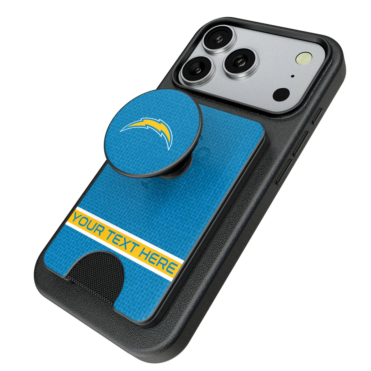 Los Angeles Chargers Personalized Endzone Solid Popsockets Wallet Magnetic - Isometric View