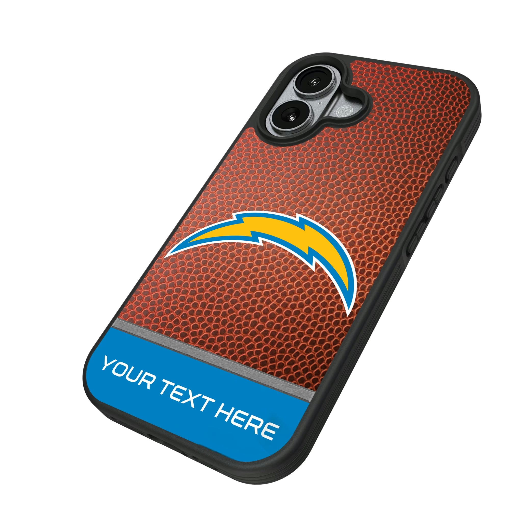 Los Angeles Chargers Personalized Football iPhone Bump Phone Case for Apple iPhone - Isometric View#Device_iPhone 17