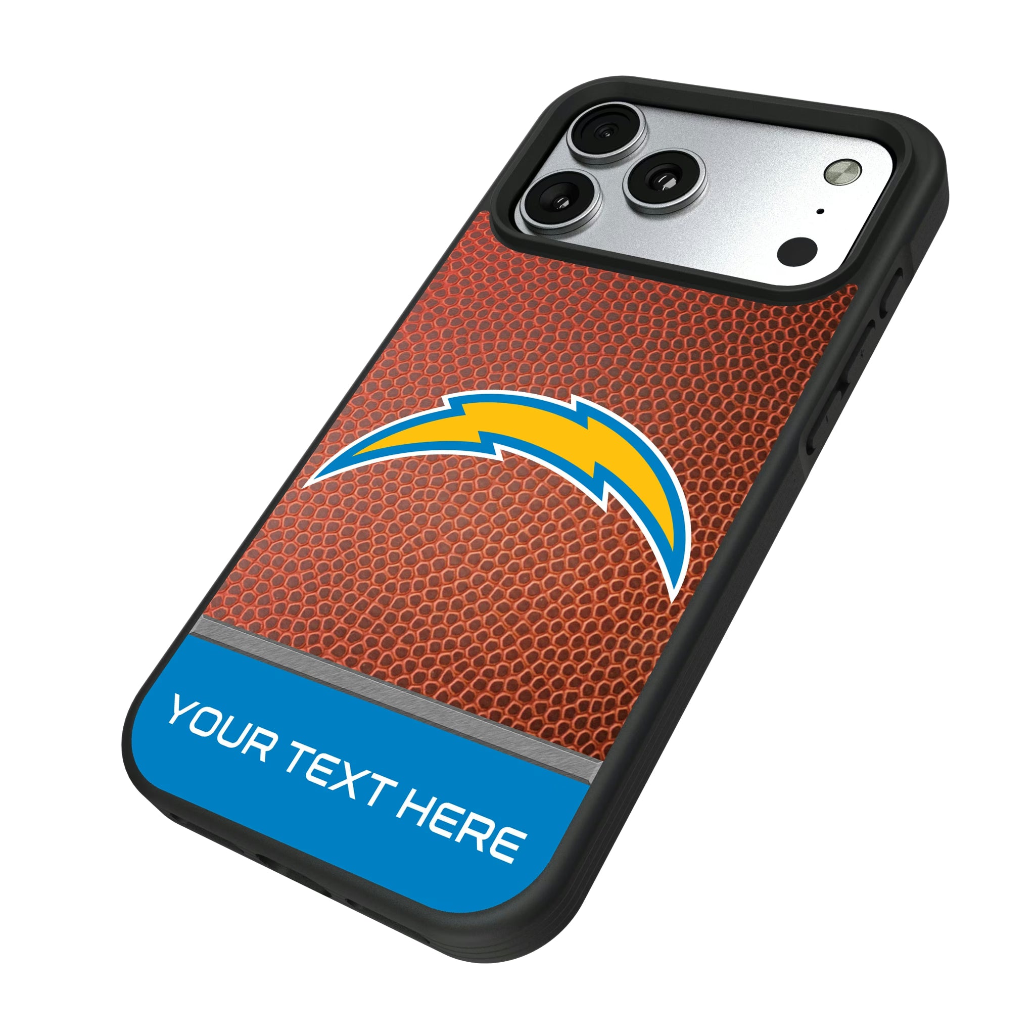 Los Angeles Chargers Personalized Football iPhone Bump Phone Case for Apple iPhone - Isometric View#Device_iPhone 17 Pro Max