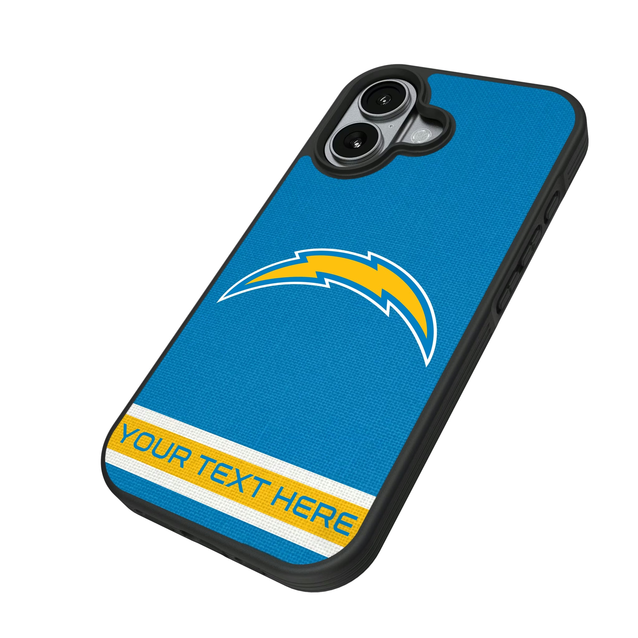 Los Angeles Chargers Personalized Stripe iPhone Bump Phone Case for Apple iPhone - Isometric View#Device_iPhone 17