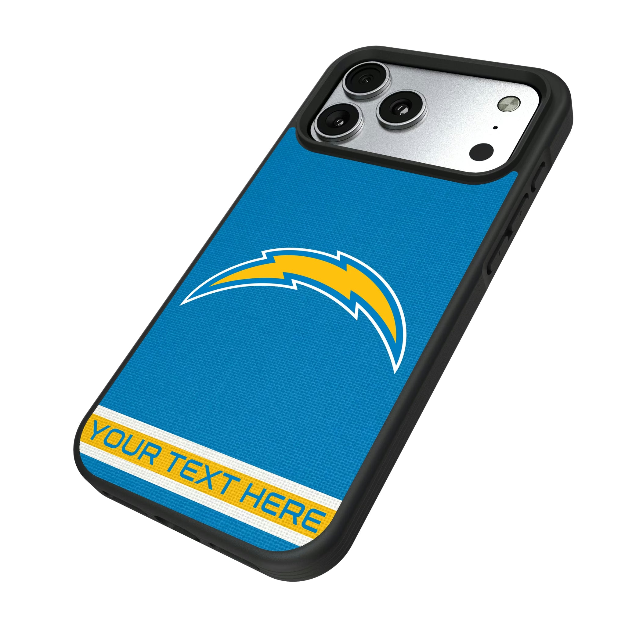 Los Angeles Chargers Personalized Stripe iPhone Bump Phone Case for Apple iPhone - Isometric View#Device_iPhone 17 Pro Max