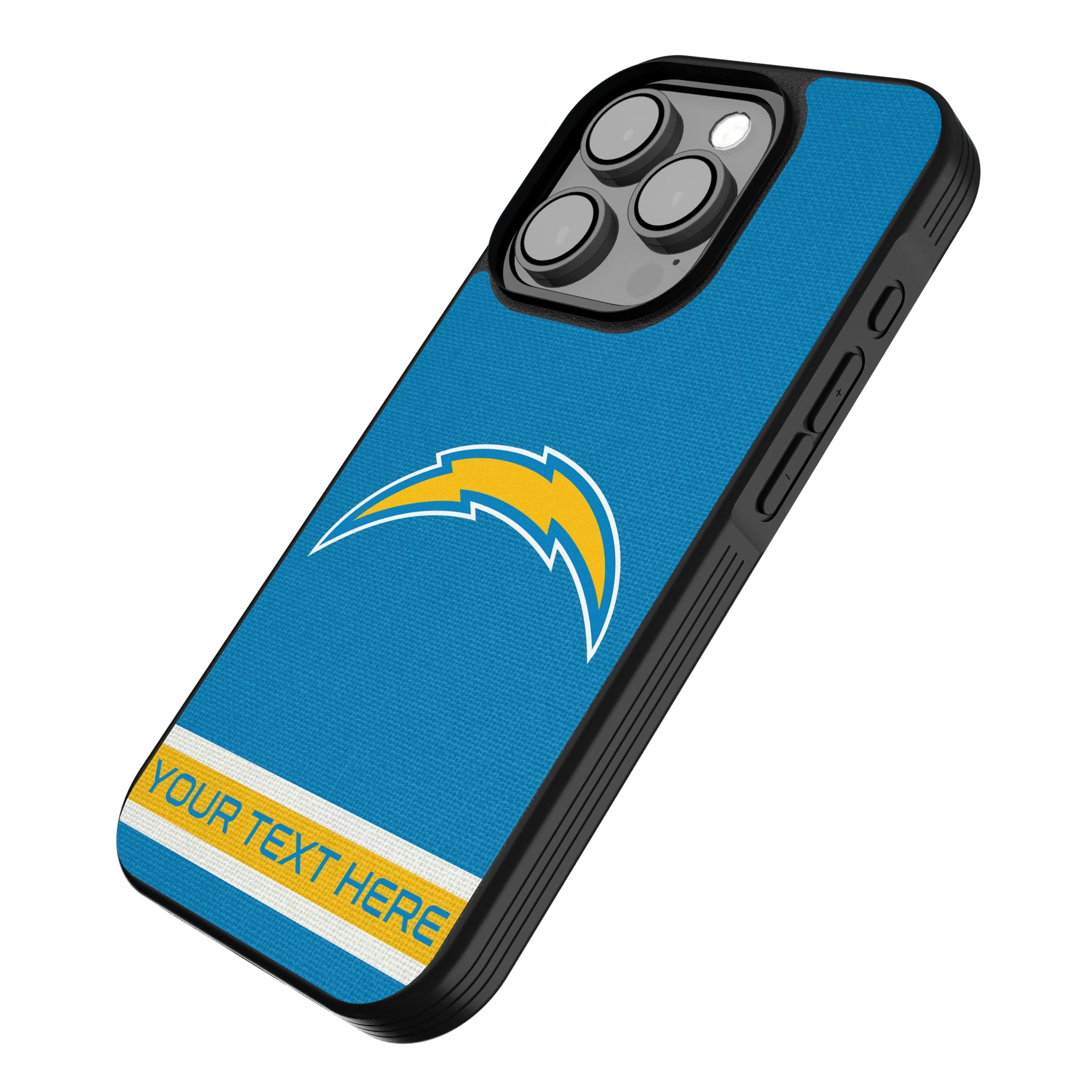 Los Angeles Chargers Personalized Stripe iPhone Bump Phone Case for Apple iPhone - Isometric View