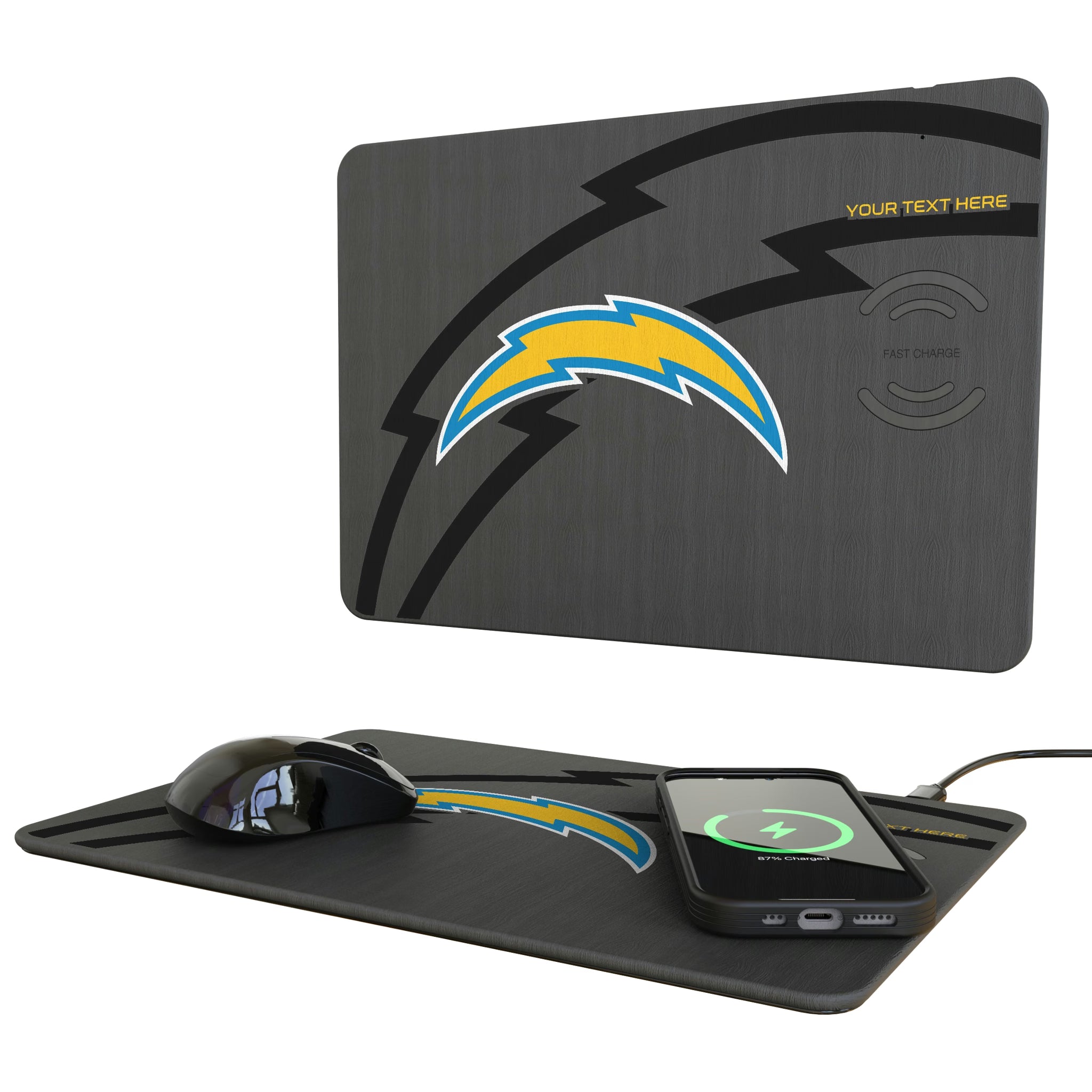 Los Angeles Chargers Personalized Tilt 15-Watt Wireless Charger and Mouse Pad