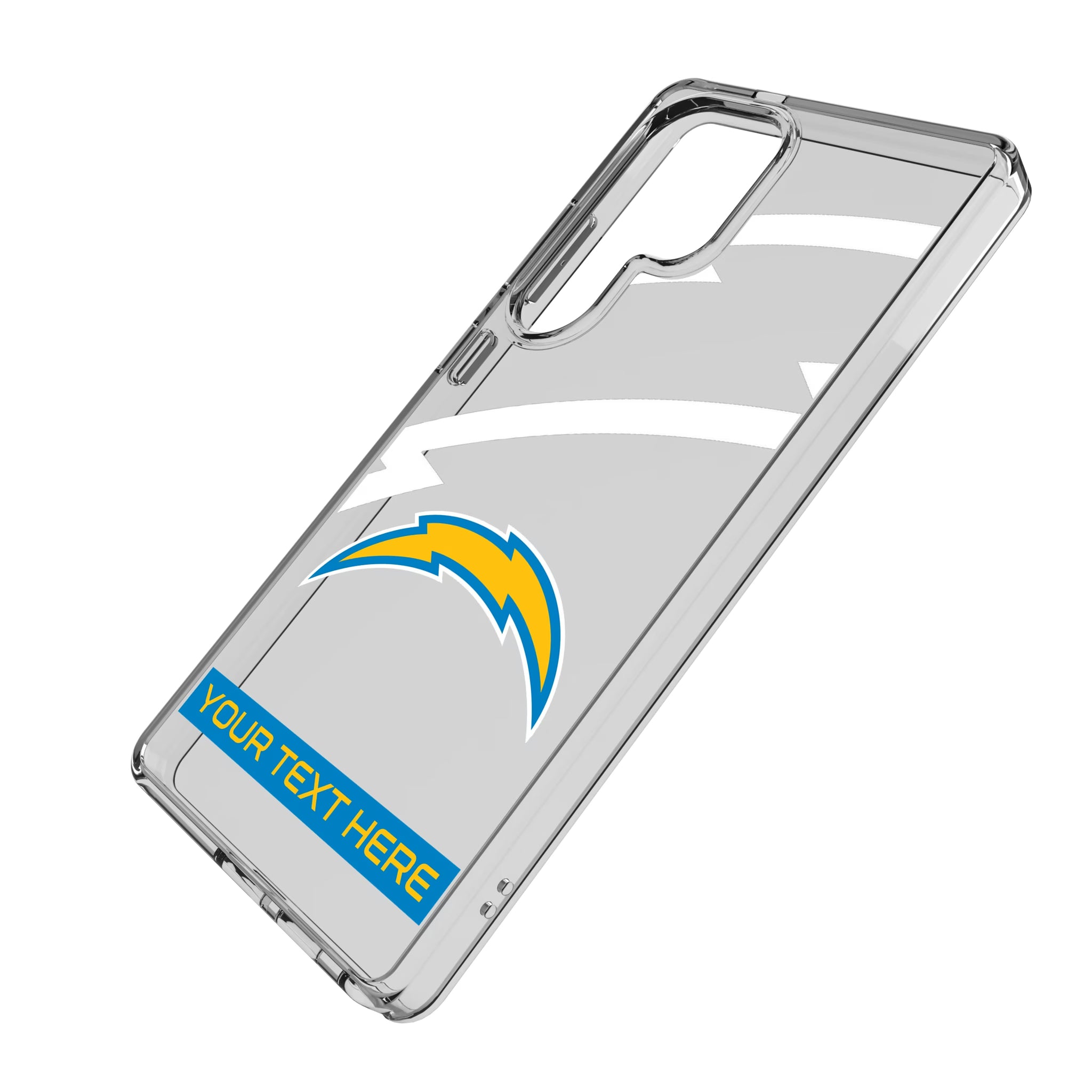 Los Angeles Chargers Personalized Tilt Galaxy Clear Phone Case for Samsung Galaxy - Isometric View