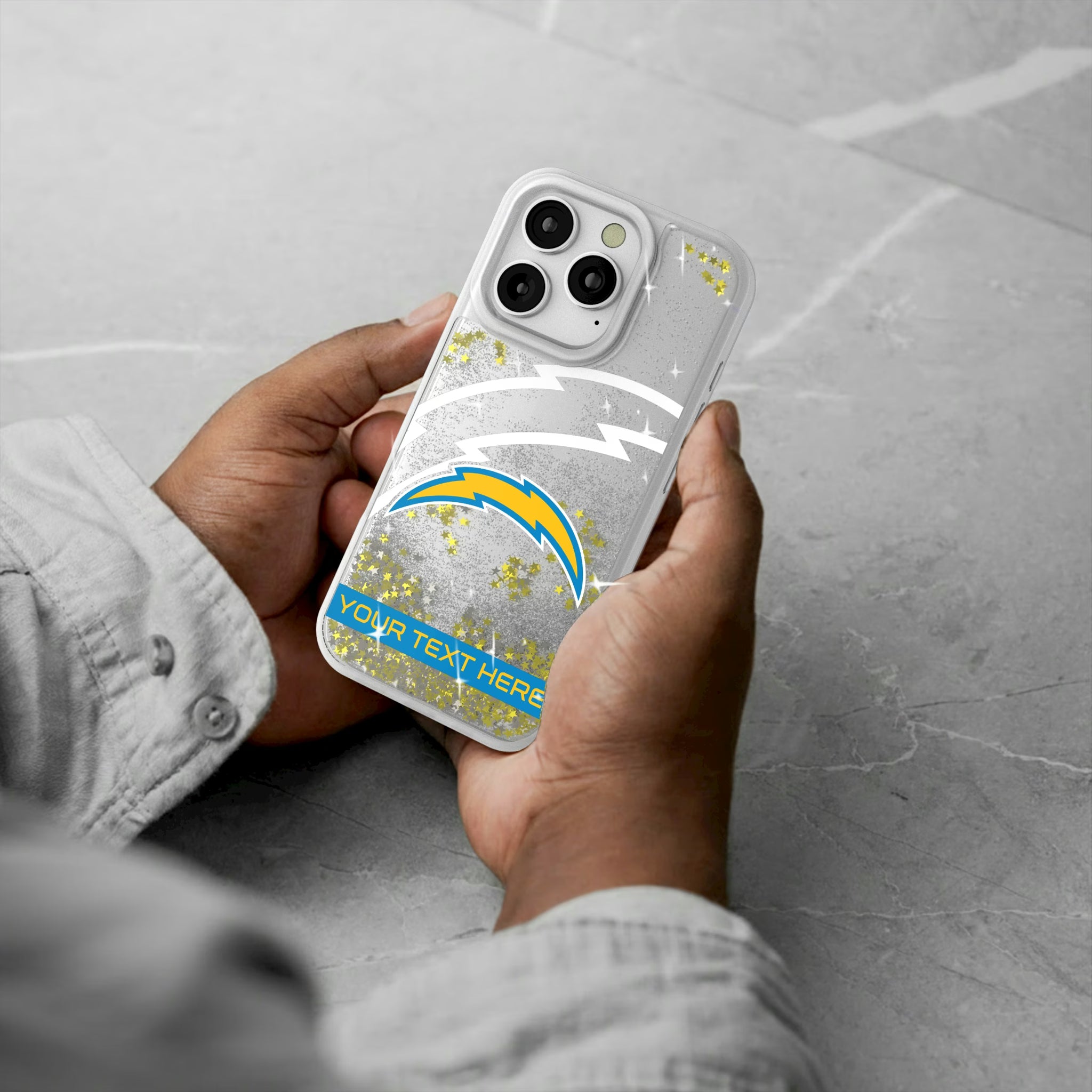Los Angeles Chargers Personalized Tilt iPhone Glitter Phone Case for Apple iPhone - Lifestyle#Device_iPhone 16 Pro