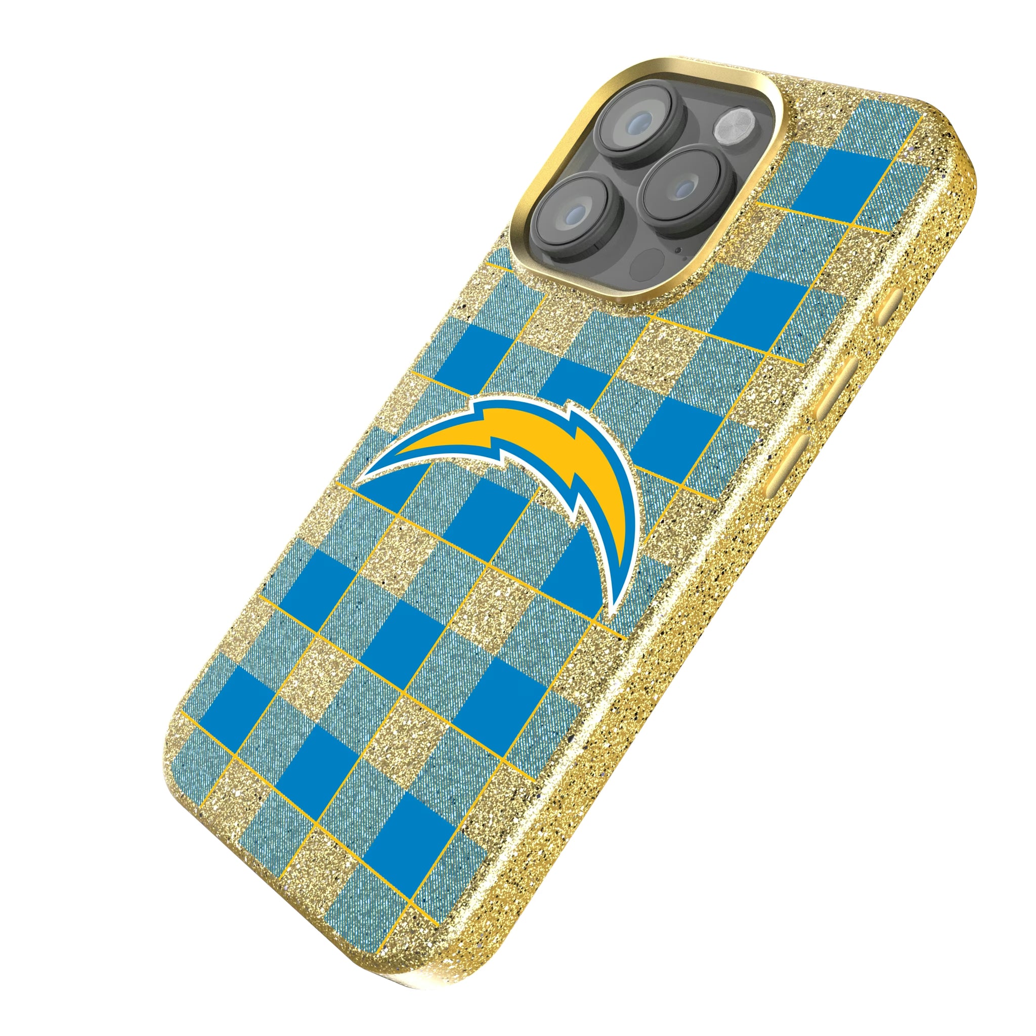 Los Angeles Chargers Plaid iPhone Bling Phone Case for Apple iPhone - Isometric View