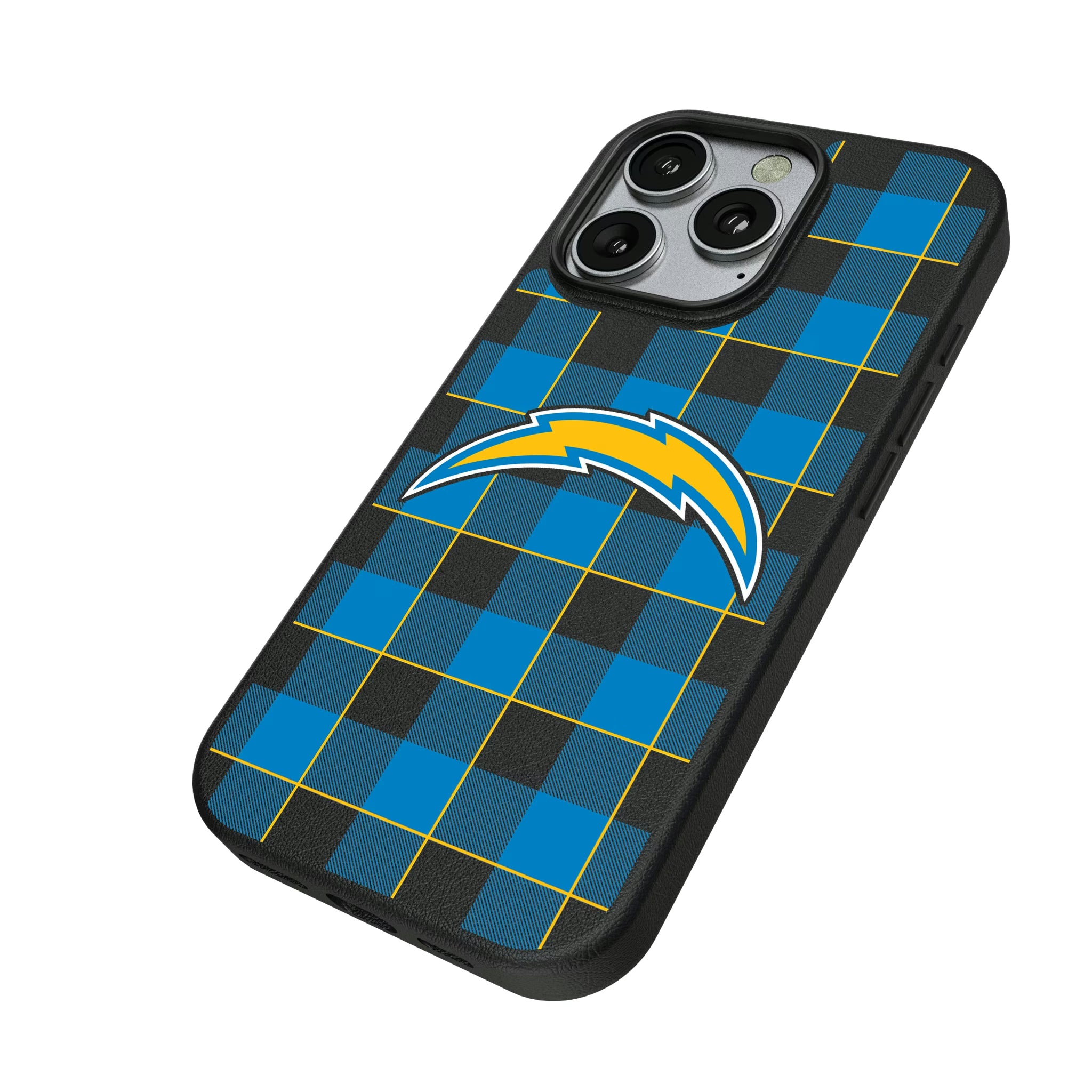 Los Angeles Chargers Plaid iPhone MagSafe Compatible Phone Case for Apple iPhone - Isometric View