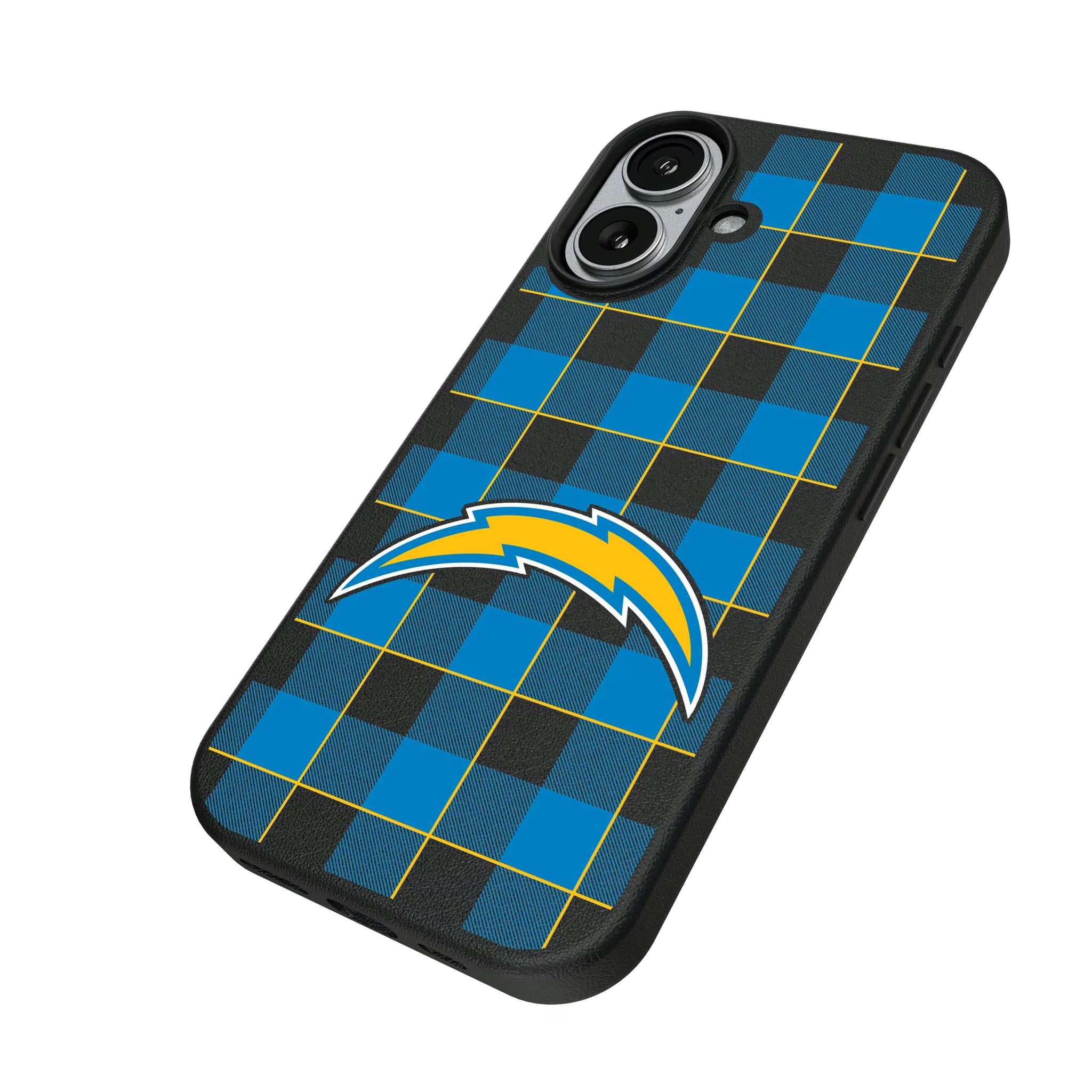 Los Angeles Chargers Plaid iPhone MagSafe Compatible Phone Case for Apple iPhone - Isometric View#Device_iPhone 17