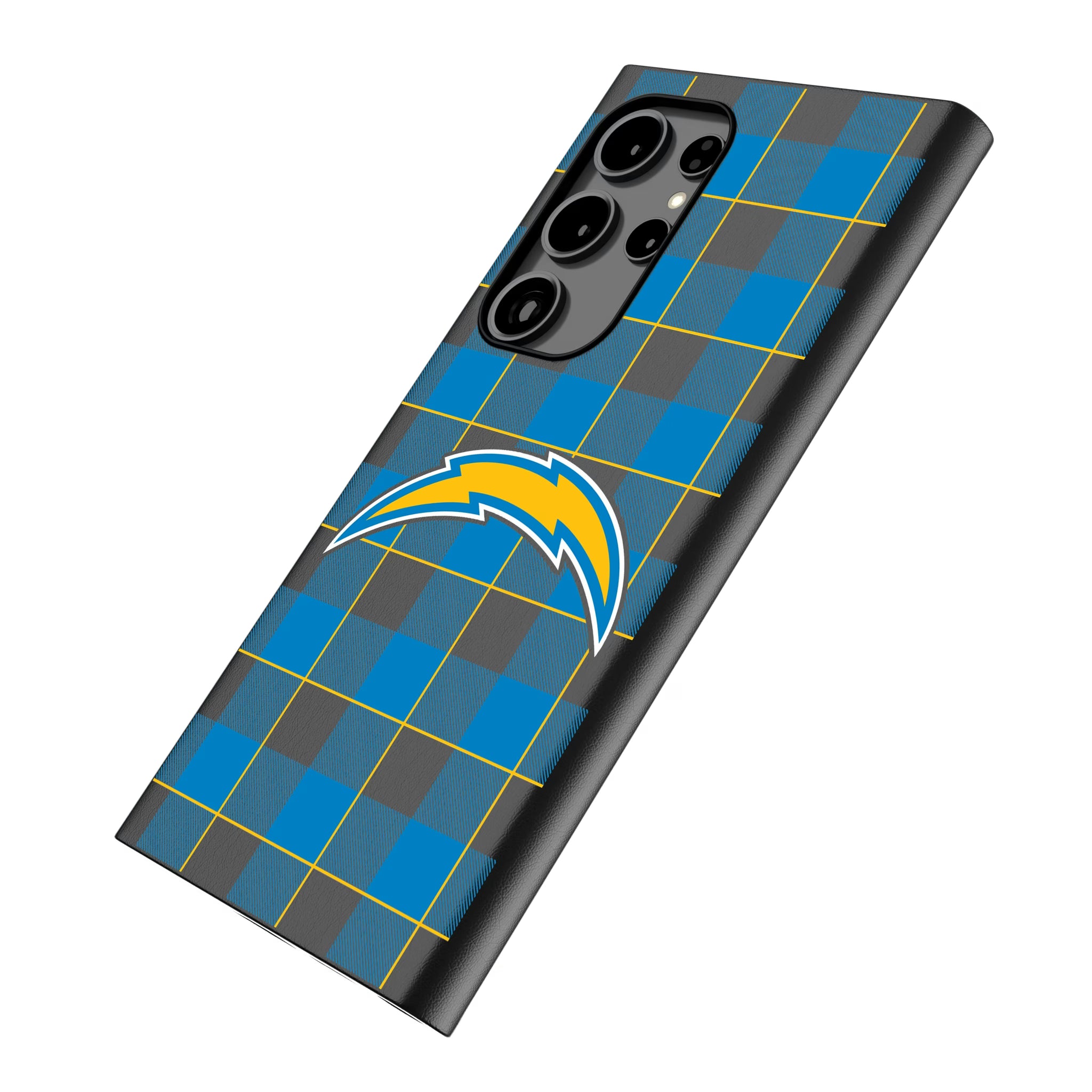 Los Angeles Chargers Plaid Galaxy MagSafe Compatible Phone Case for Samsung Galaxy - Isometric View