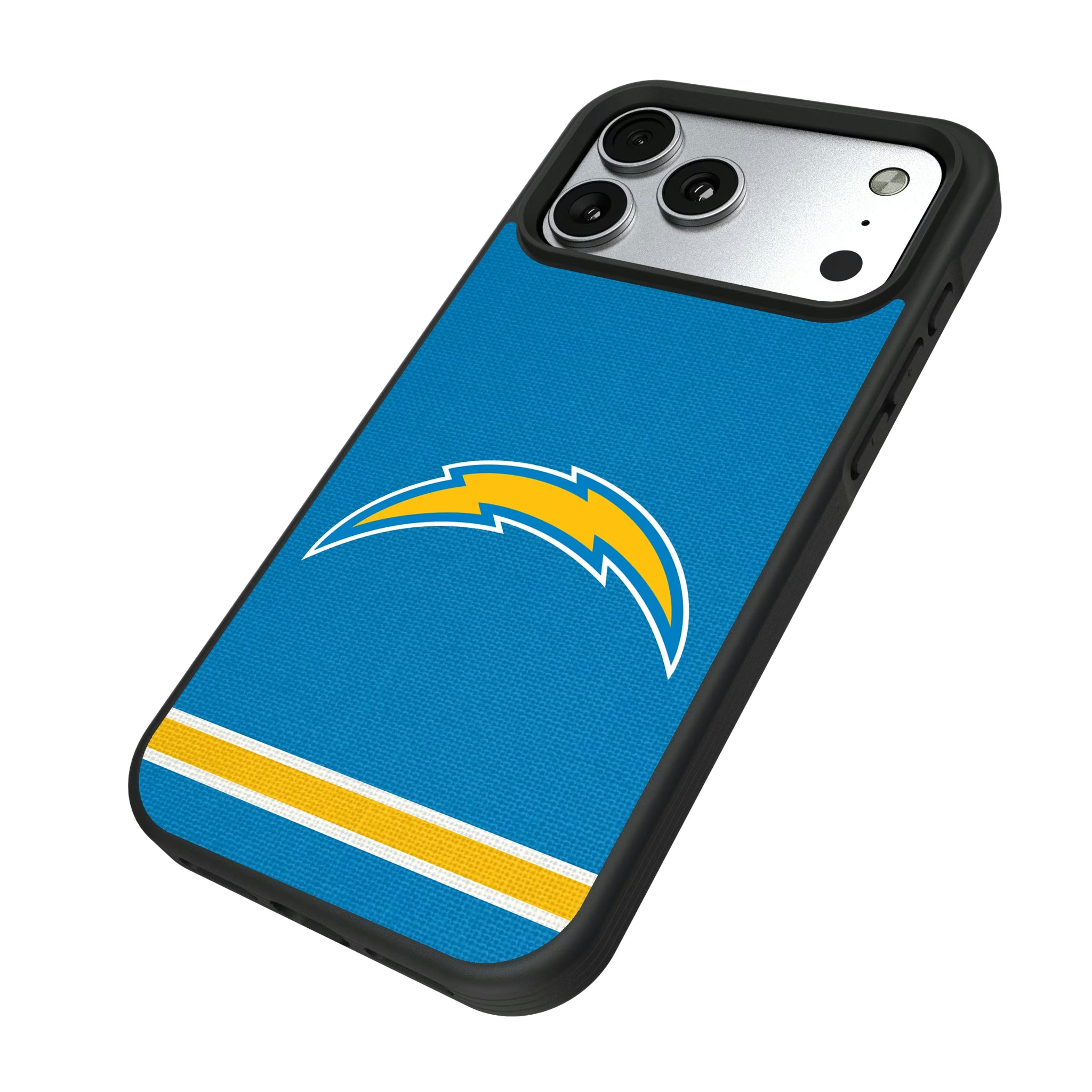 Los Angeles Chargers Stripe iPhone Bump Phone Case for Apple iPhone - Isometric View#Device_iPhone 17 Pro Max