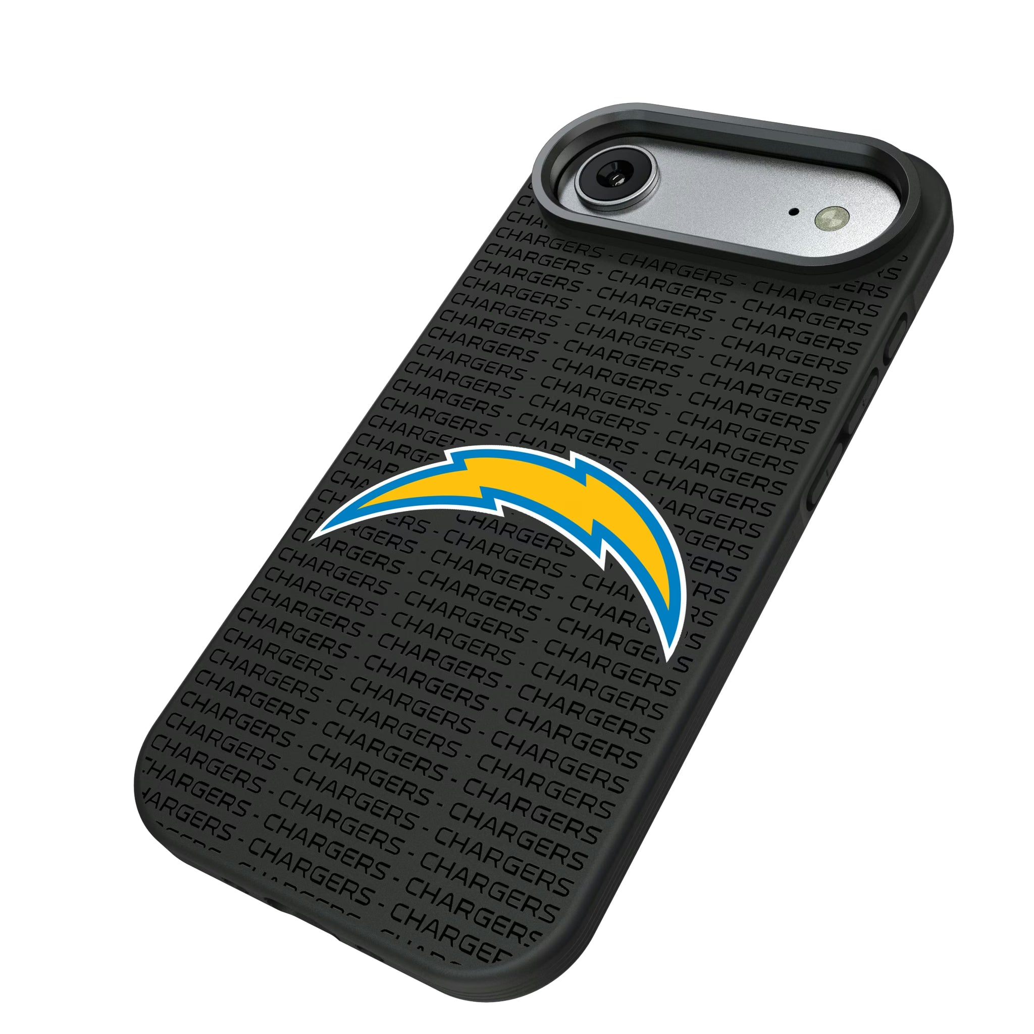 Los Angeles Chargers Text Backdrop iPhone Bump Phone Case for Apple iPhone - Isometric View#Device_iPhone Air