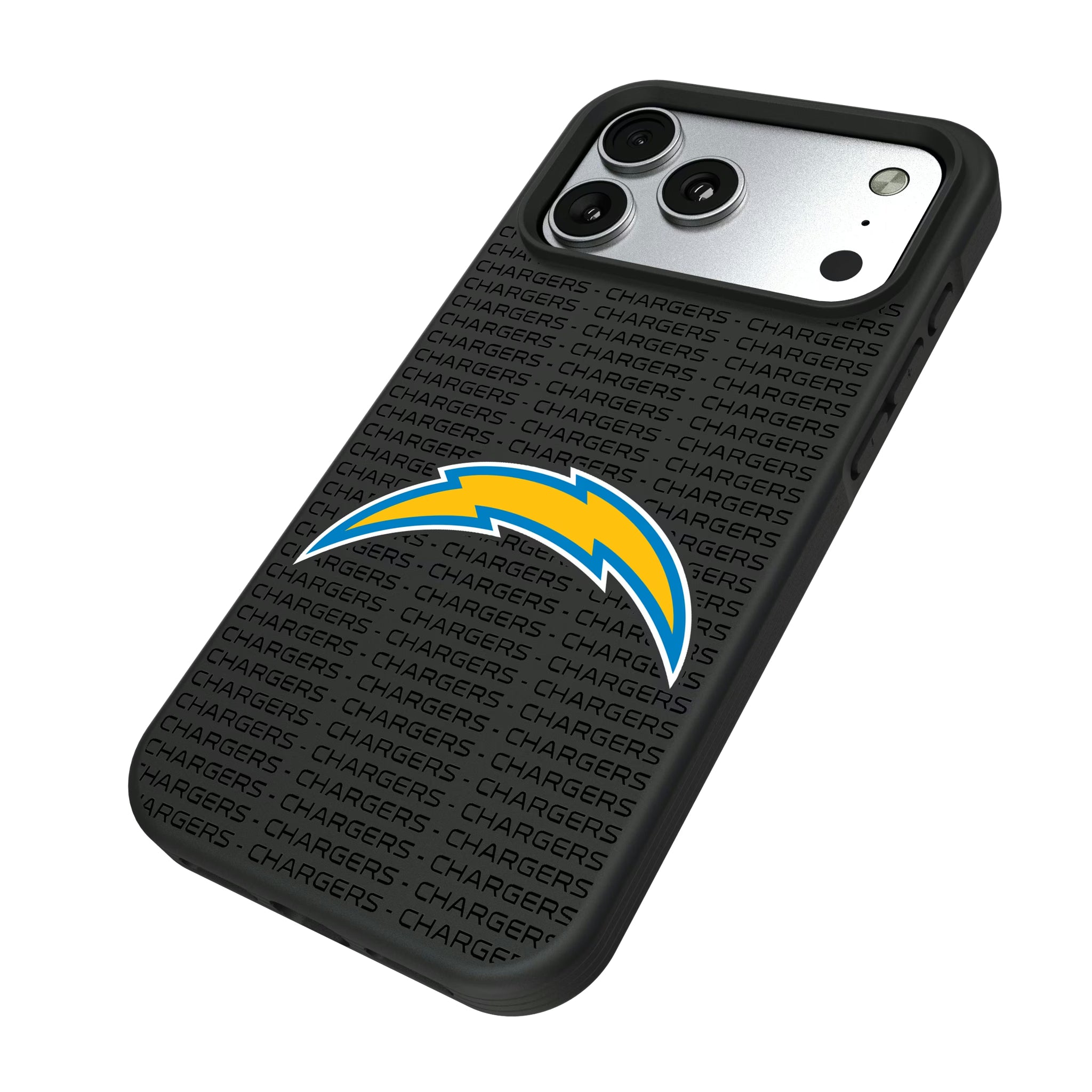 Los Angeles Chargers Text Backdrop iPhone Bump Phone Case for Apple iPhone - Isometric View#Device_iPhone 17 Pro Max