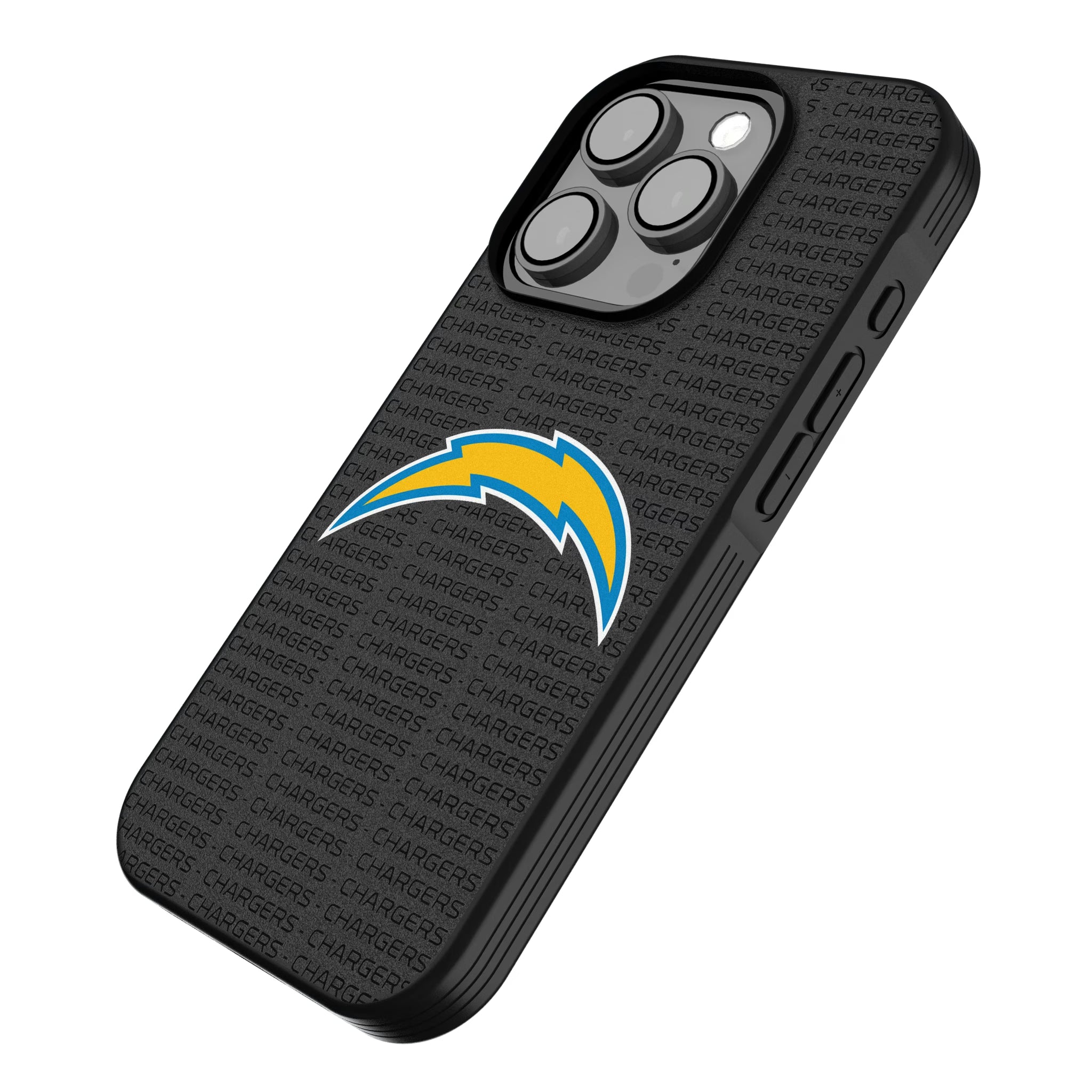 Los Angeles Chargers Text Backdrop iPhone Bump Phone Case for Apple iPhone - Isometric View