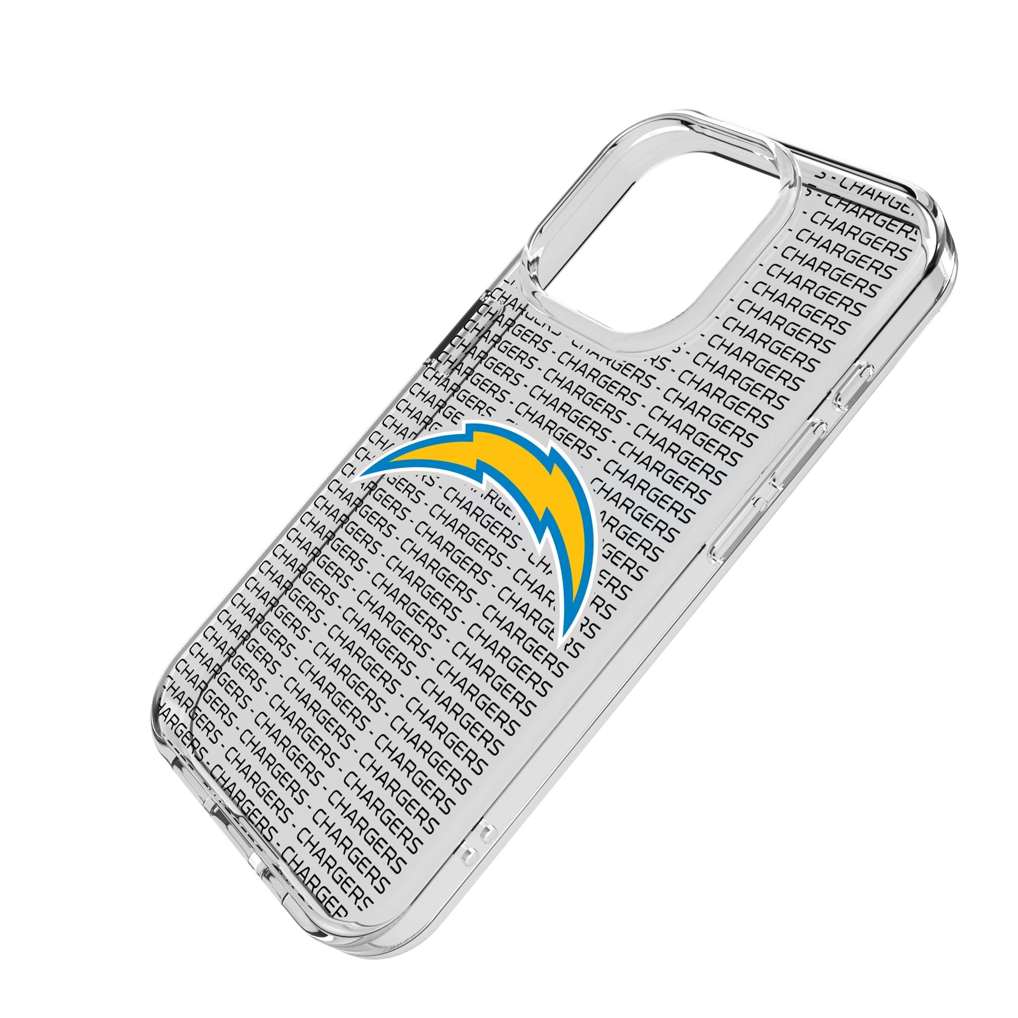 Los Angeles Chargers Text Backdrop iPhone Clear Phone Case for Apple iPhone - Isometric View