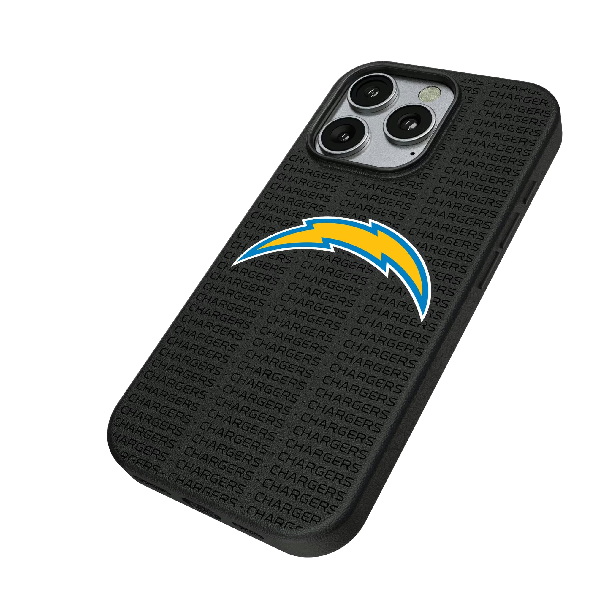Los Angeles Chargers Text Backdrop iPhone MagSafe Compatible Phone Case for Apple iPhone - Isometric View
