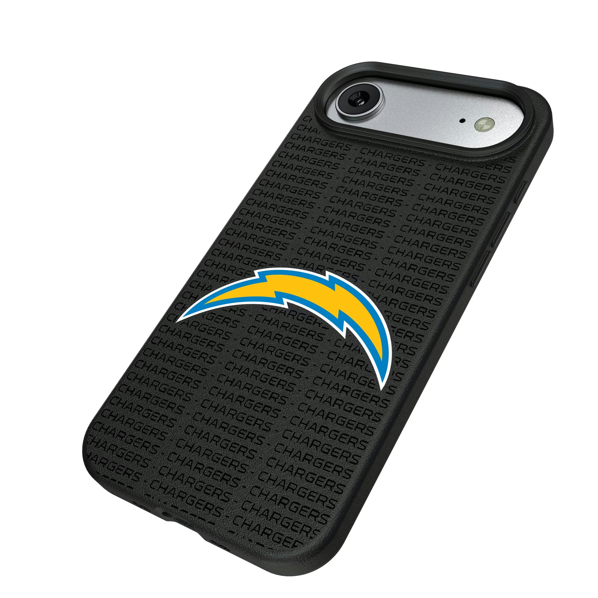 Los Angeles Chargers Text Backdrop iPhone MagSafe Compatible Phone Case for Apple iPhone - Isometric View#Device_iPhone Air