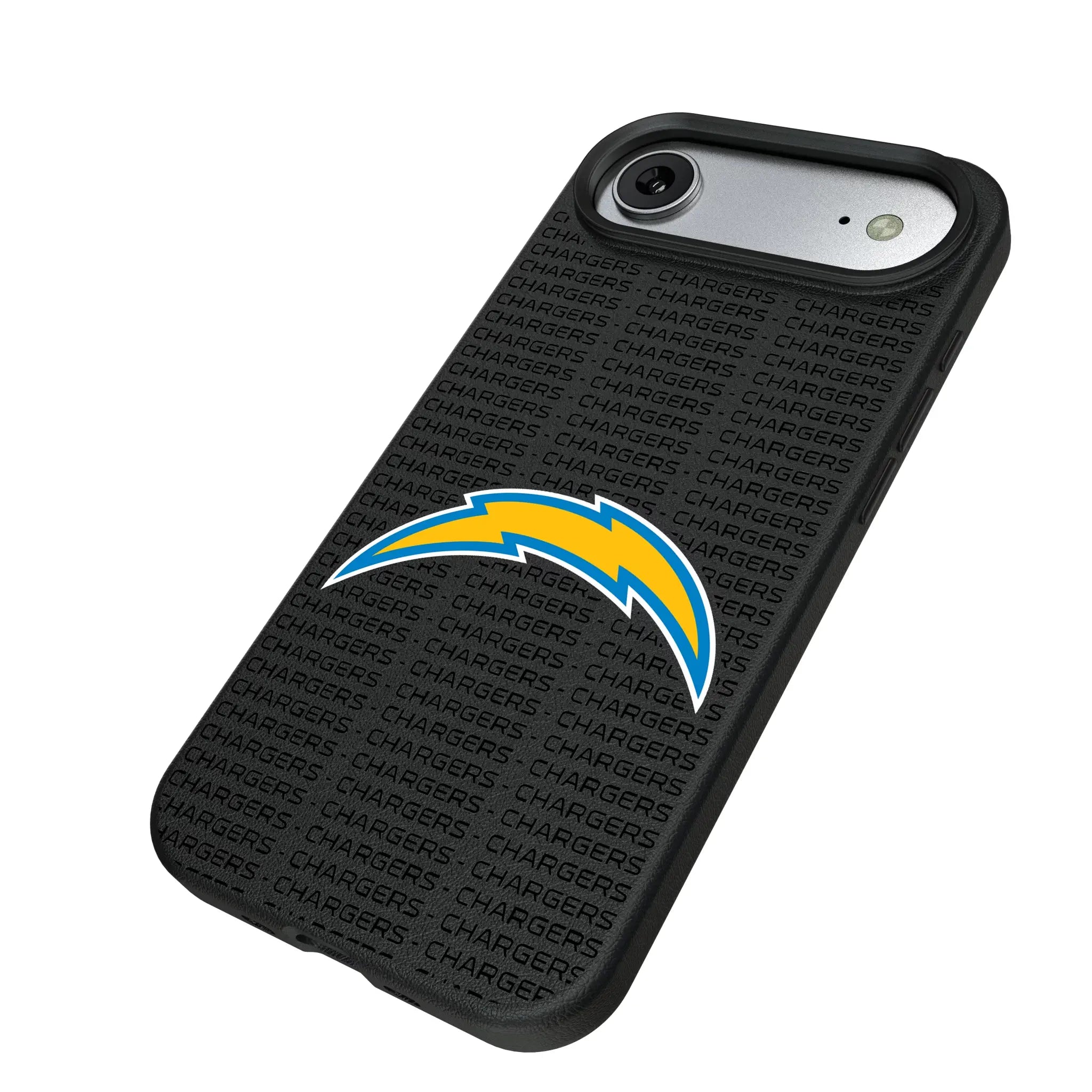 Los Angeles Chargers Text Backdrop iPhone MagSafe Compatible Phone Case for Apple iPhone - Isometric View#Device_iPhone Air