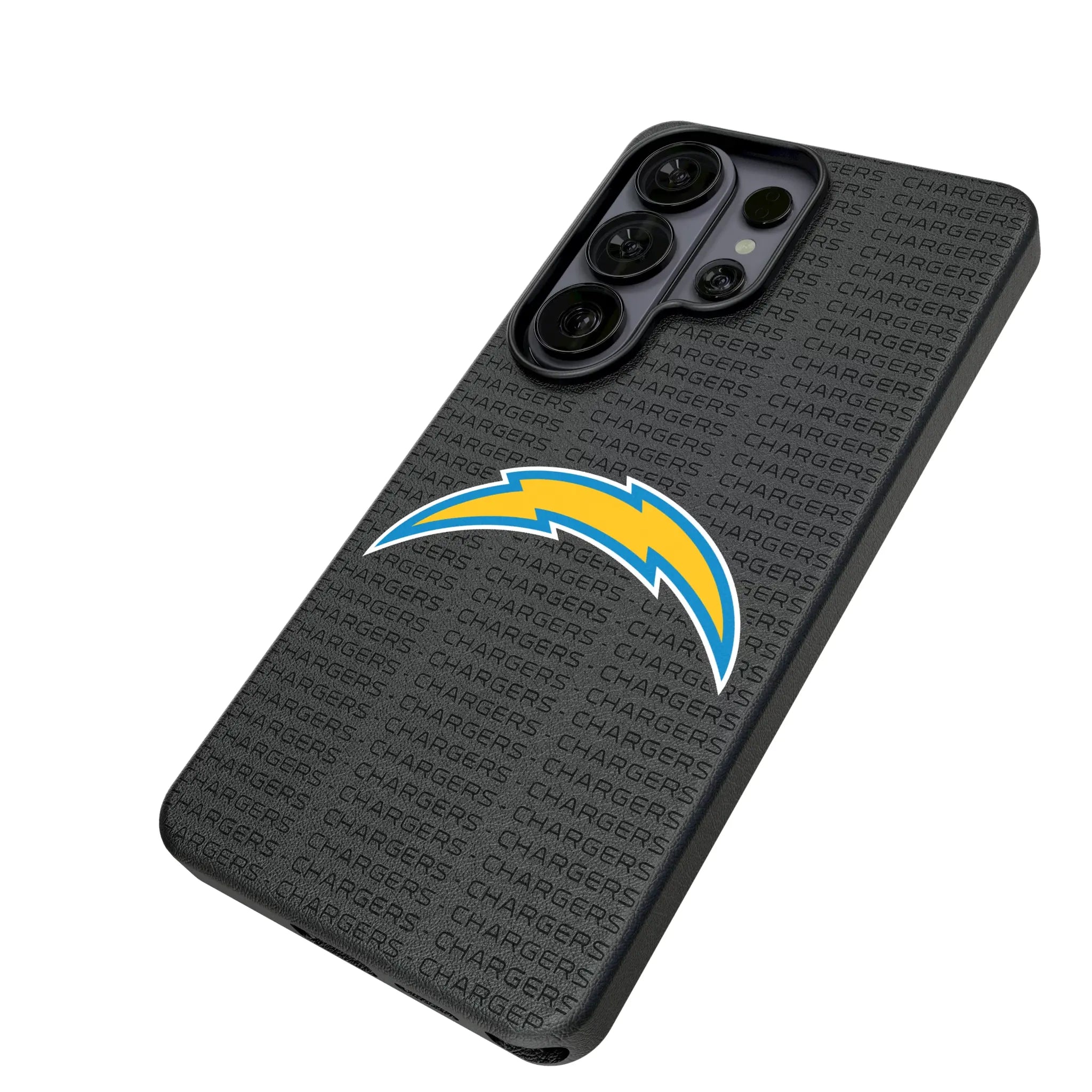 Los Angeles Chargers Text Backdrop Galaxy MagSafe Compatible Phone Case for Samsung Galaxy - Isometric View#Device_Galaxy S26 Ultra