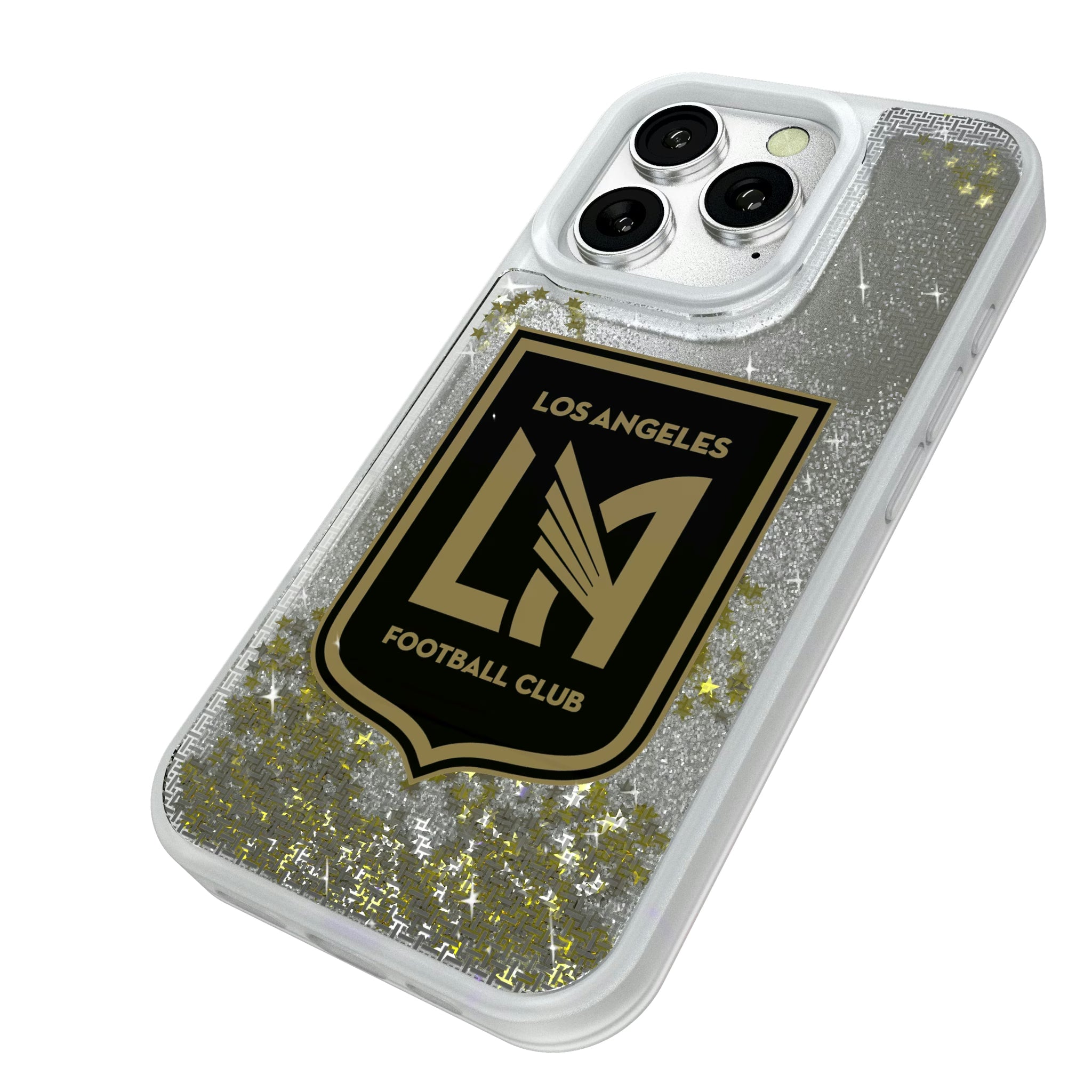 Los Angeles Football Club Linen iPhone Glitter Phone Case for Apple iPhone - Isometric View#Device_iPhone 16 Pro
