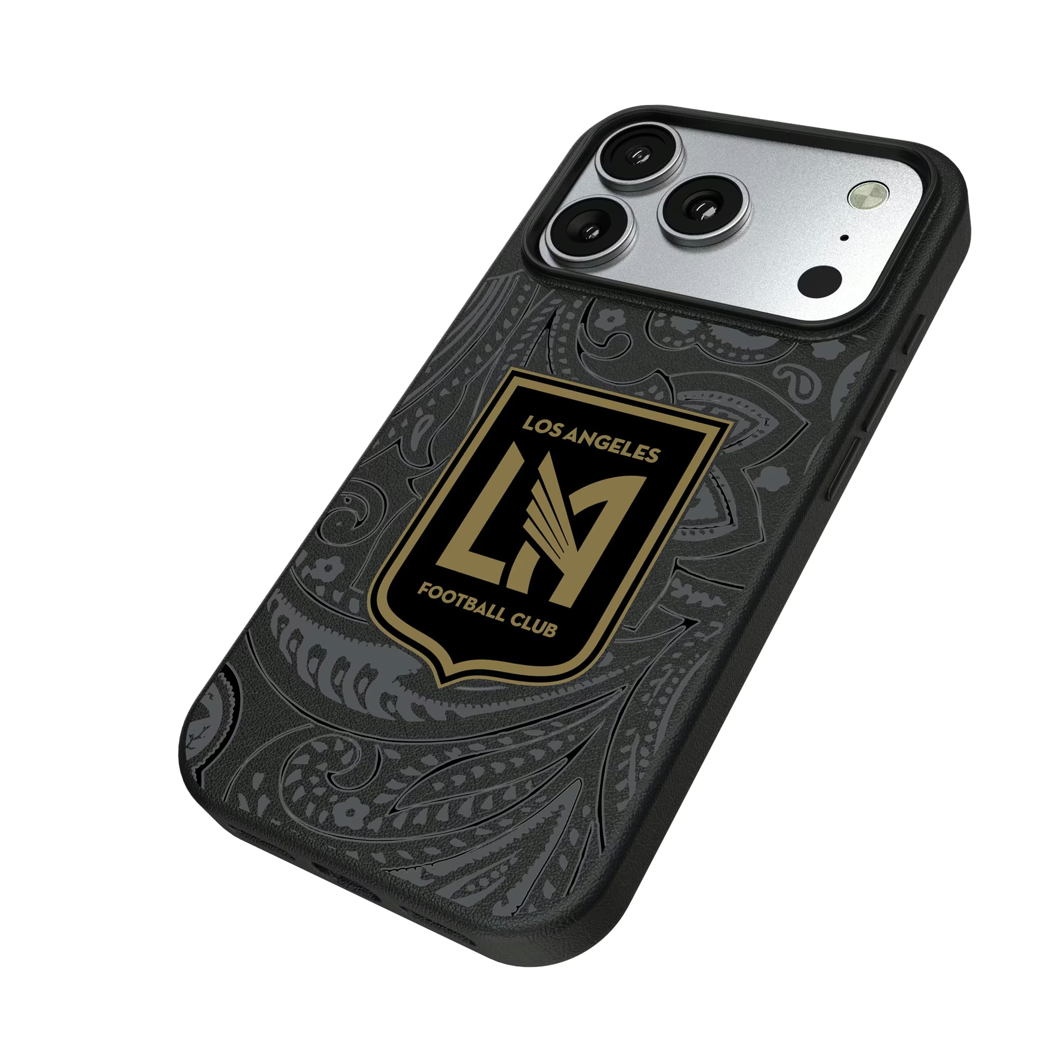 Los Angeles Football Club Paisley iPhone MagSafe Compatible Phone Case for Apple iPhone - Isometric View#Device_iPhone 17 Pro