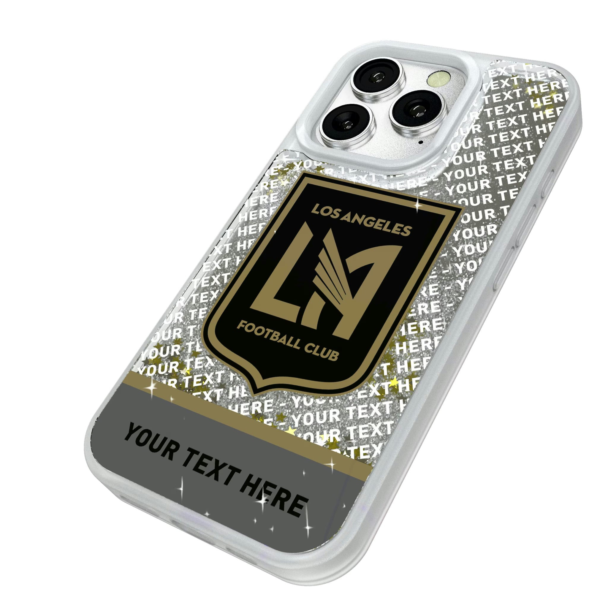 Los Angeles Football Club Personalized EndZone Plus iPhone Glitter Phone Case for Apple iPhone - Isometric View#Device_iPhone 16 Pro