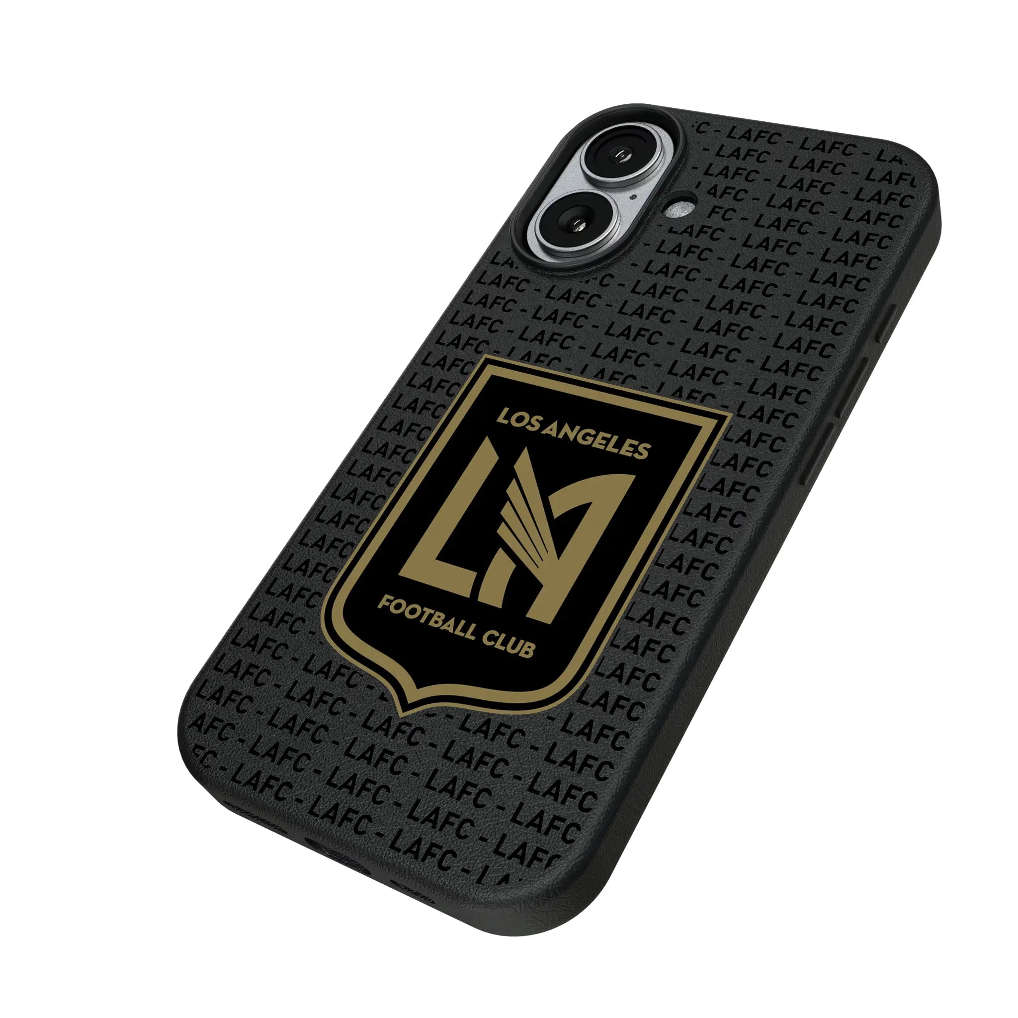 Los Angeles Football Club Text Backdrop iPhone MagSafe Compatible Phone Case for Apple iPhone - Isometric View#Device_iPhone 17