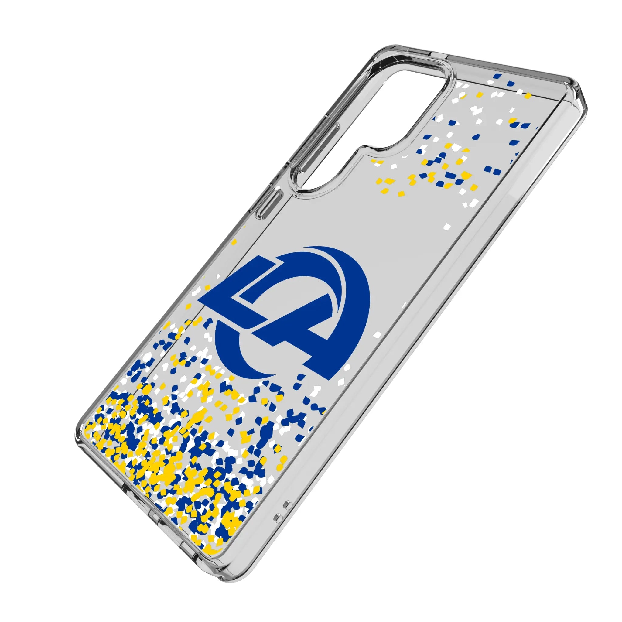 Los Angeles Rams Confetti Galaxy Clear Phone Case for Samsung Galaxy - Isometric View#Device_Galaxy S25 Ultra