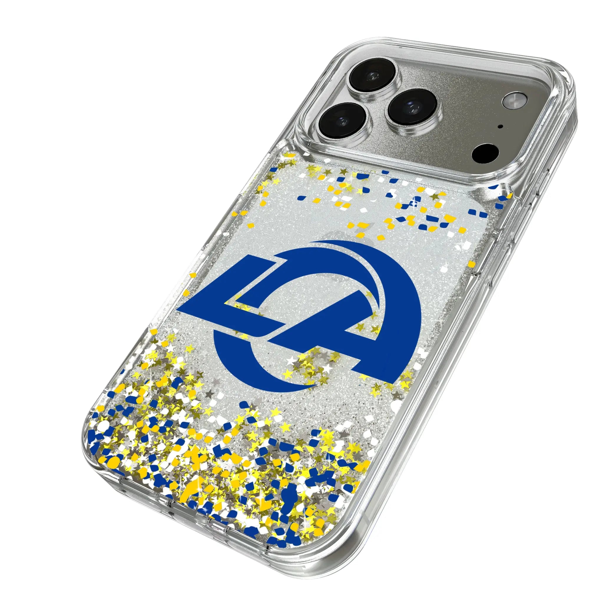 Los Angeles Rams Confetti iPhone Glitter Phone Case for Apple iPhone - Isometric View