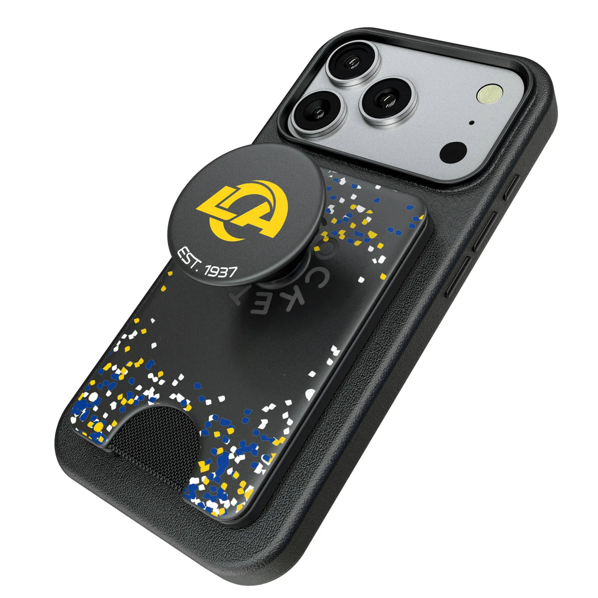 Los Angeles Rams Confetti Popsockets Wallet Magnetic - Isometric View