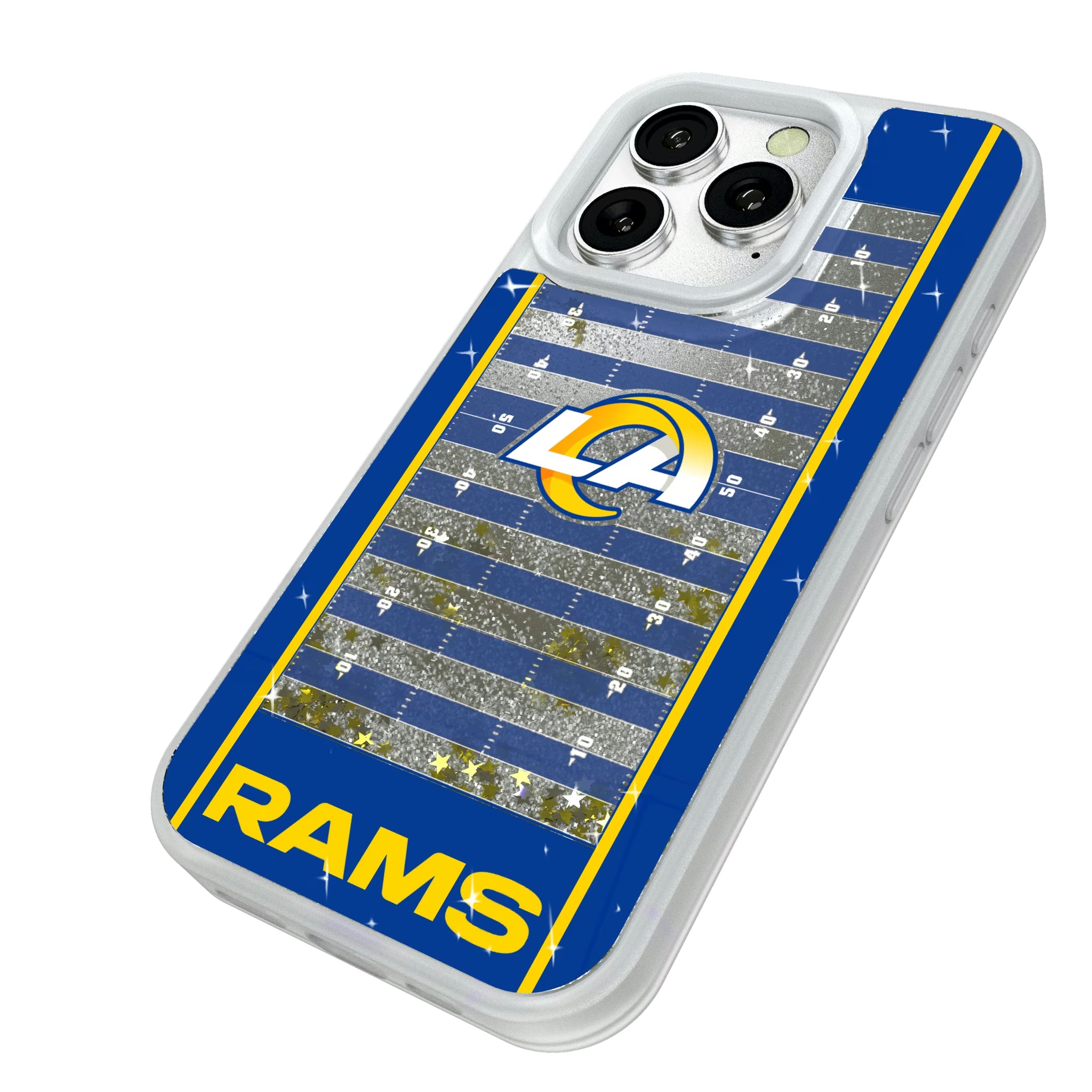 Los Angeles Rams Field iPhone Glitter Phone Case for Apple iPhone - Isometric View#Device_iPhone 16 Pro