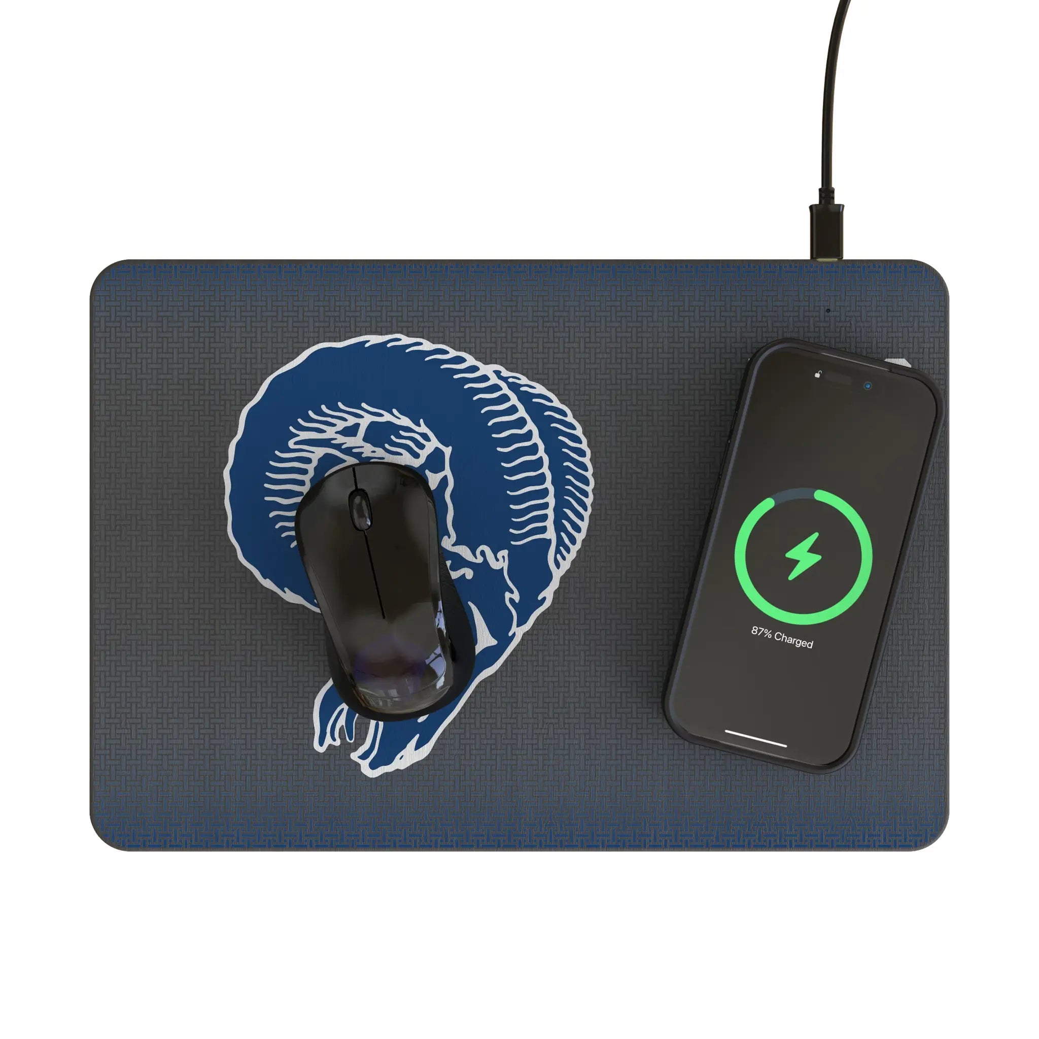 Los Angeles Rams Historic Collection Linen 15-Watt Wireless Charger and Mouse Pad - Lifestyle