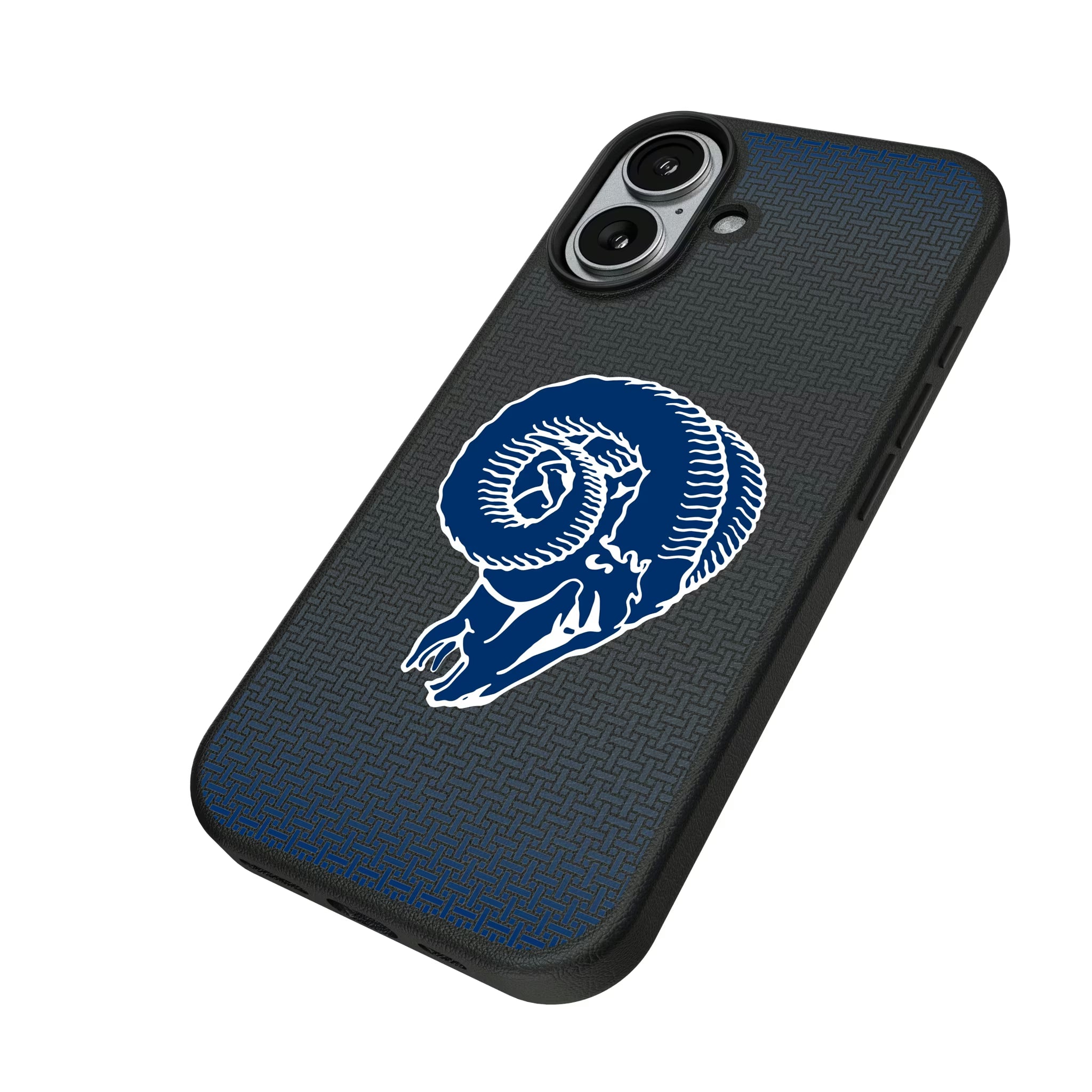 Los Angeles Rams Historic Collection Linen iPhone MagSafe Compatible Phone Case for Apple iPhone - Isometric View#Device_iPhone 17