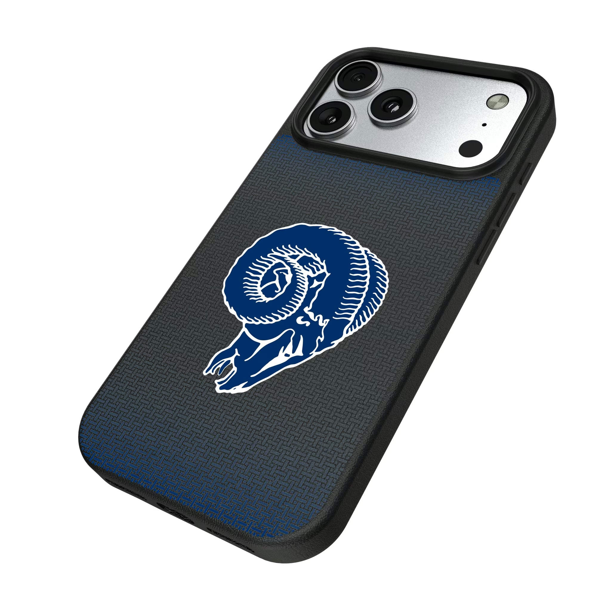 Los Angeles Rams Historic Collection Linen iPhone MagSafe Compatible Phone Case for Apple iPhone - Isometric View#Device_iPhone 17 Pro Max