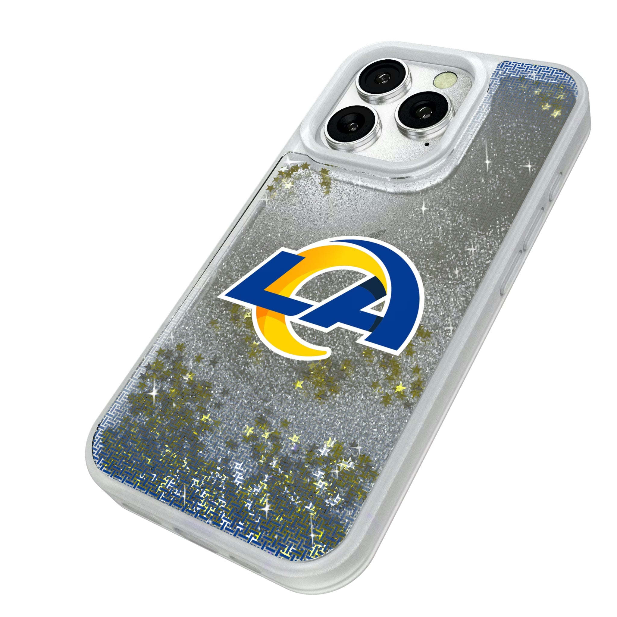 Los Angeles Rams Linen iPhone Glitter Phone Case for Apple iPhone - Isometric View#Device_iPhone 16 Pro