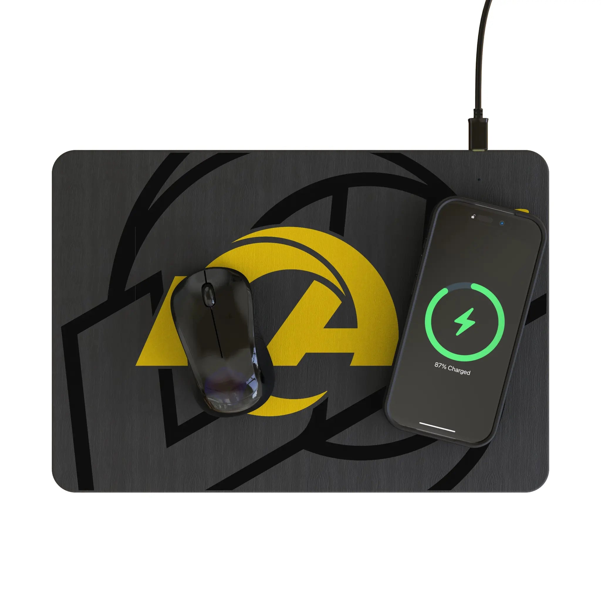 Los Angeles Rams Monocolor Tilt 15-Watt Wireless Charger and Mouse Pad - Lifestyle