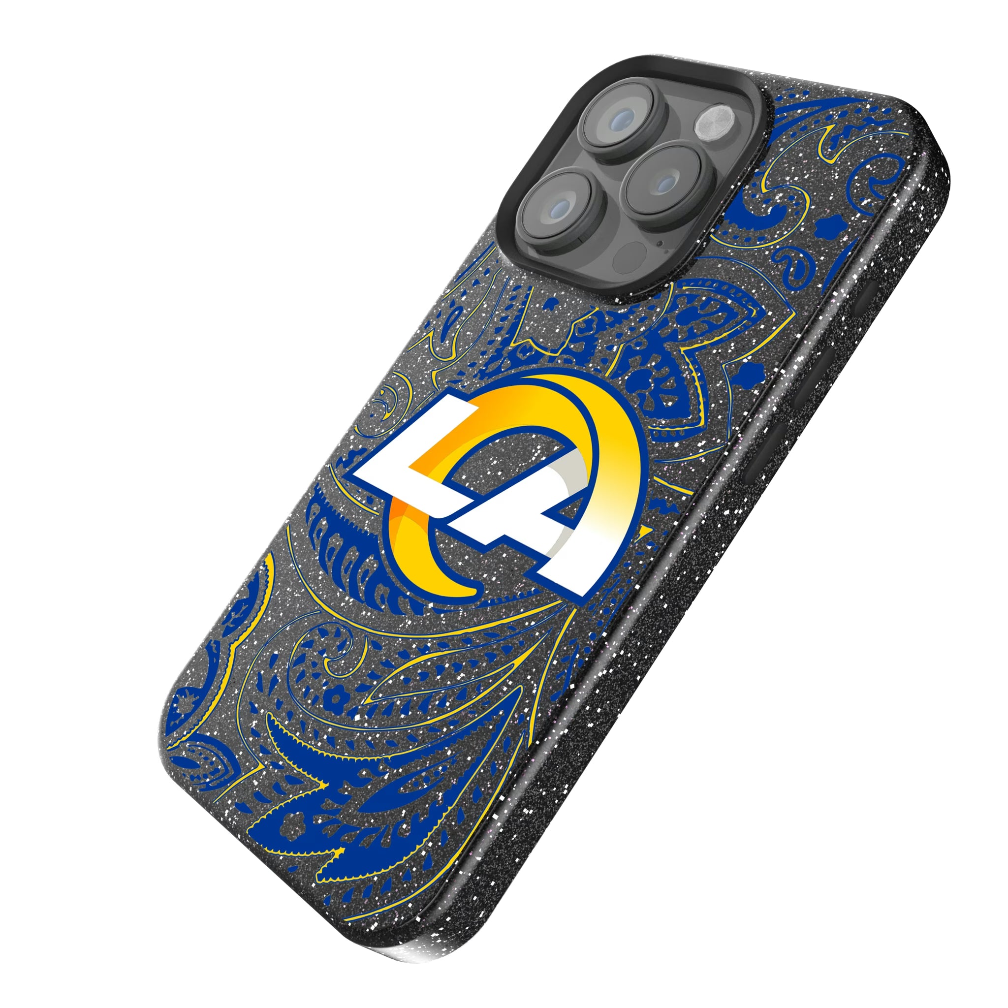 Los Angeles Rams Paisley iPhone Bling Phone Case for Apple iPhone - Isometric View