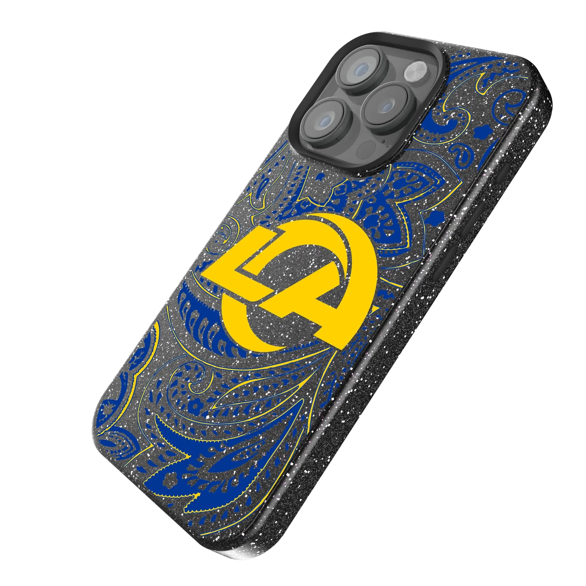 Los Angeles Rams Paisley iPhone Bling Phone Case for Apple iPhone - Isometric View
