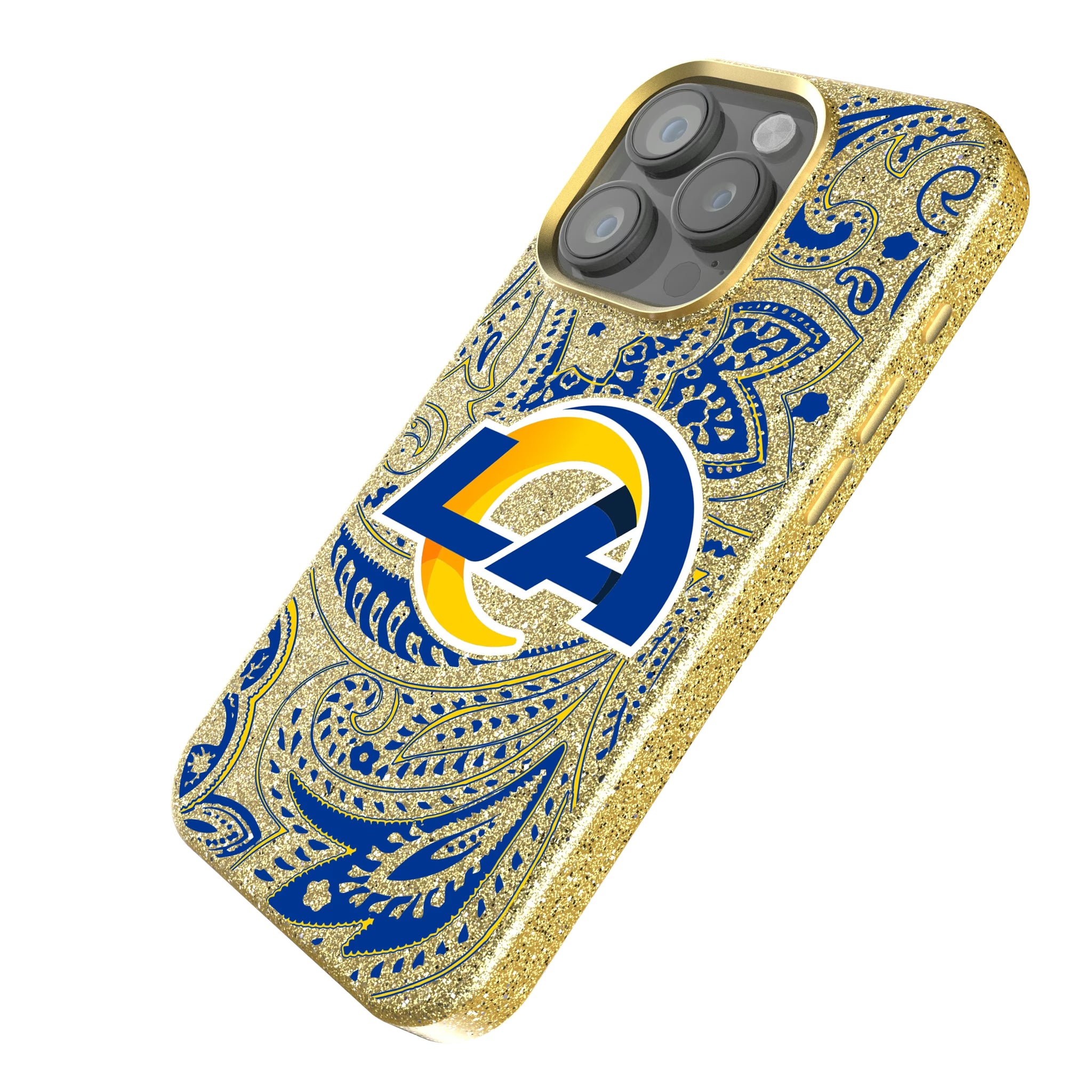 Los Angeles Rams Paisley iPhone Bling Phone Case for Apple iPhone - Isometric View