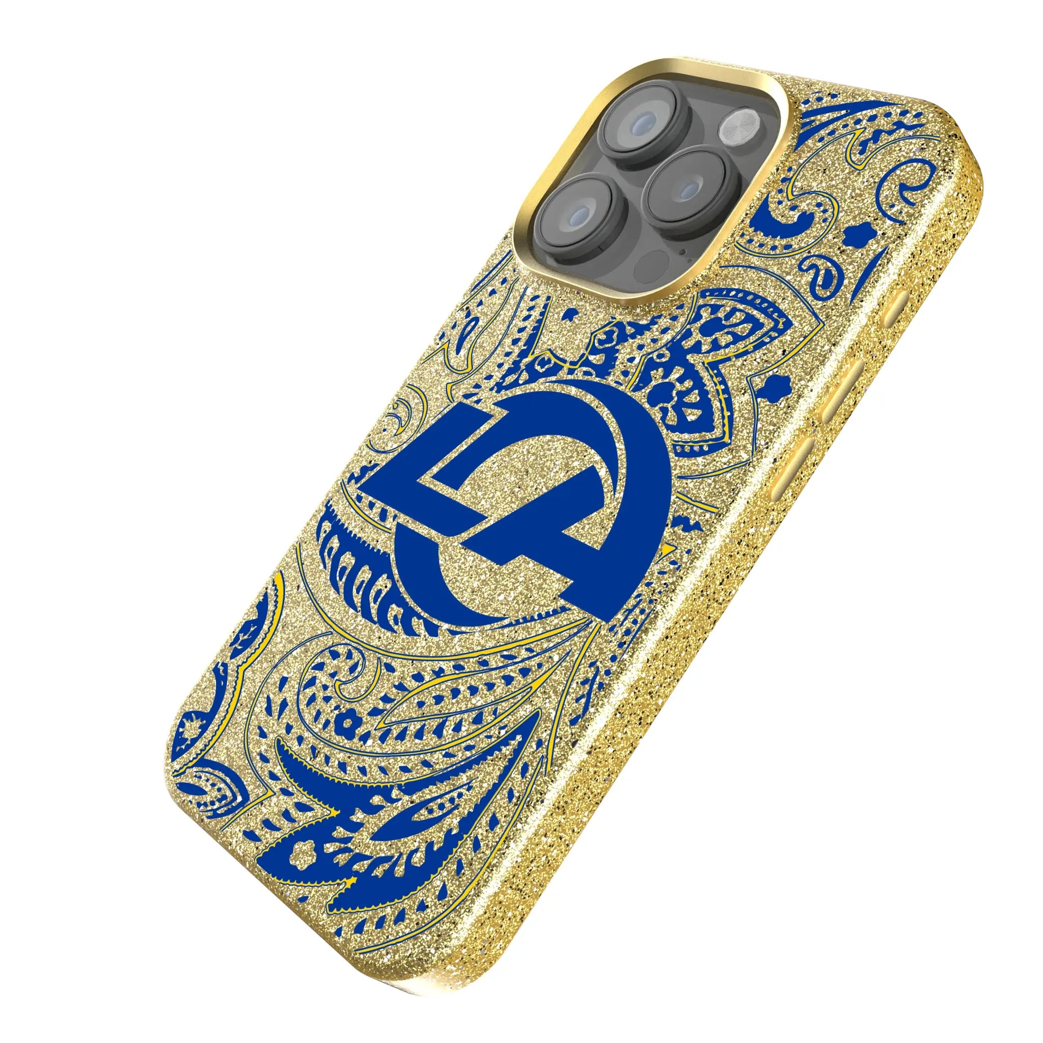 Los Angeles Rams Paisley iPhone Bling Phone Case for Apple iPhone - Isometric View