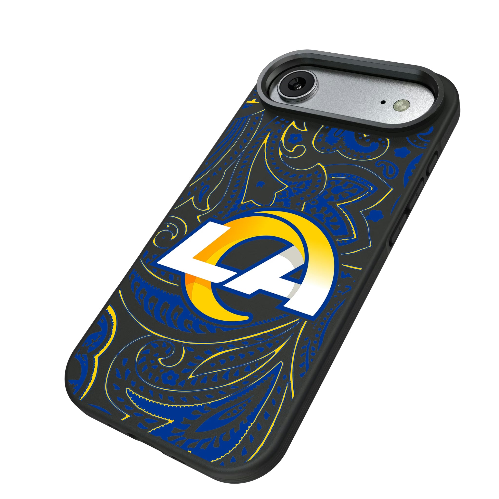 Los Angeles Rams Paisley iPhone Bump Phone Case for Apple iPhone - Isometric View#Device_iPhone Air
