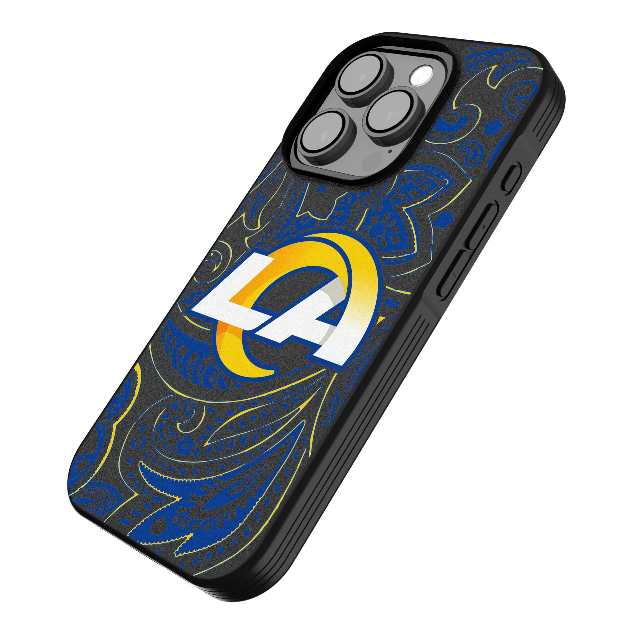 Los Angeles Rams Paisley iPhone Bump Phone Case for Apple iPhone - Isometric View