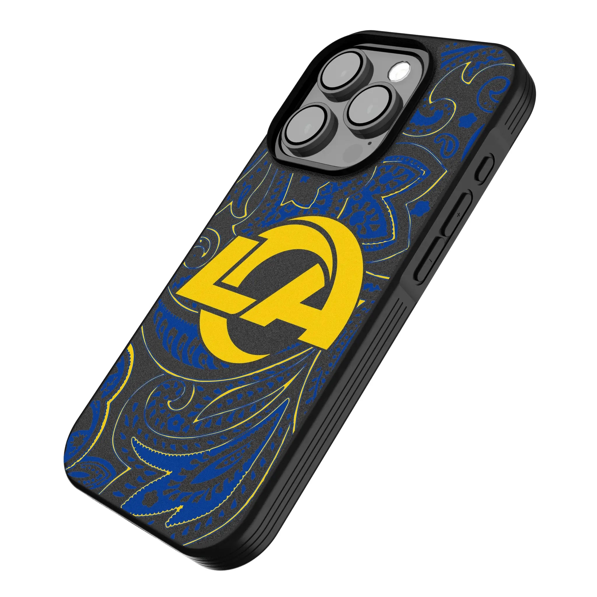 Los Angeles Rams Paisley iPhone Bump Phone Case for Apple iPhone - Isometric View