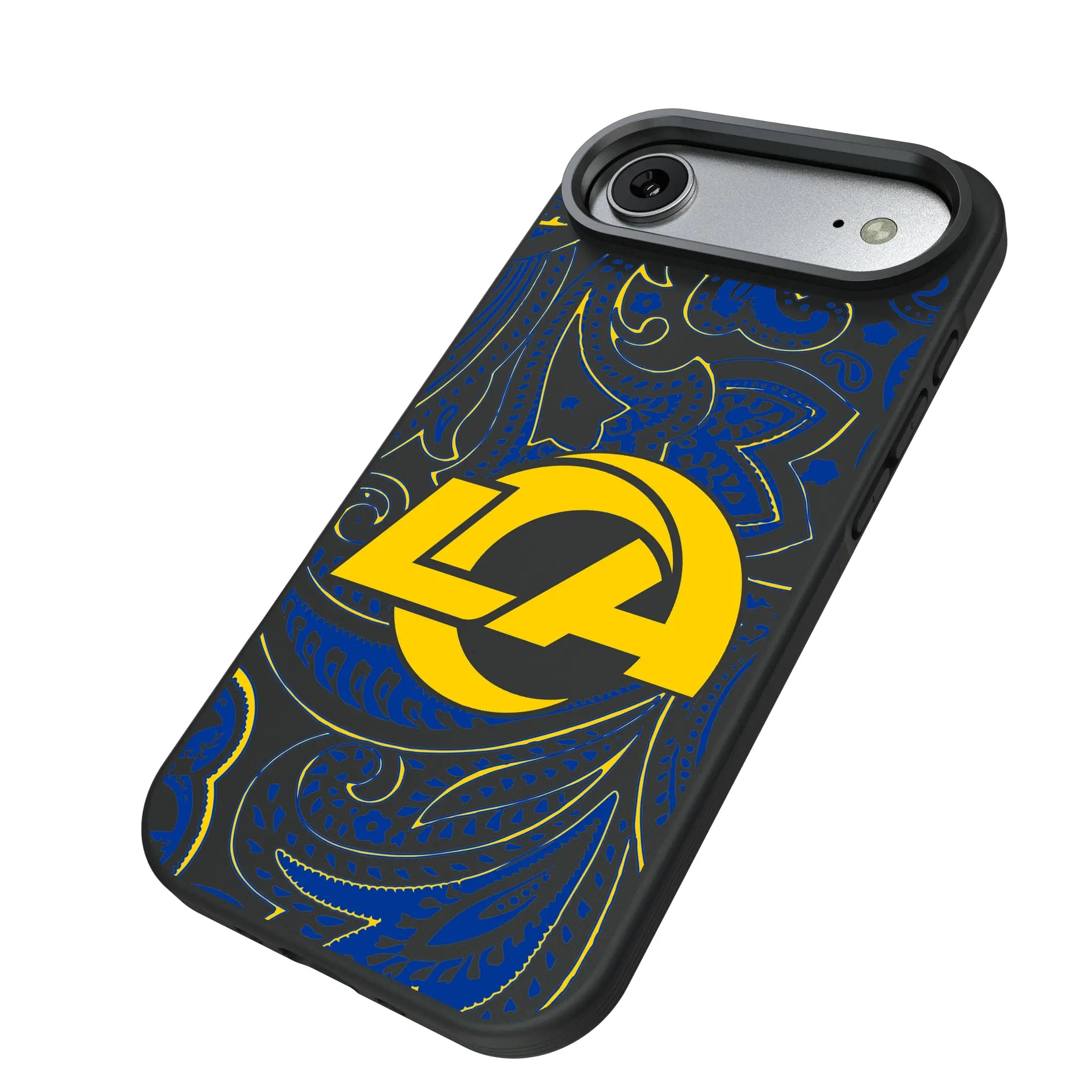 Los Angeles Rams Paisley iPhone Bump Phone Case for Apple iPhone - Isometric View#Device_iPhone Air