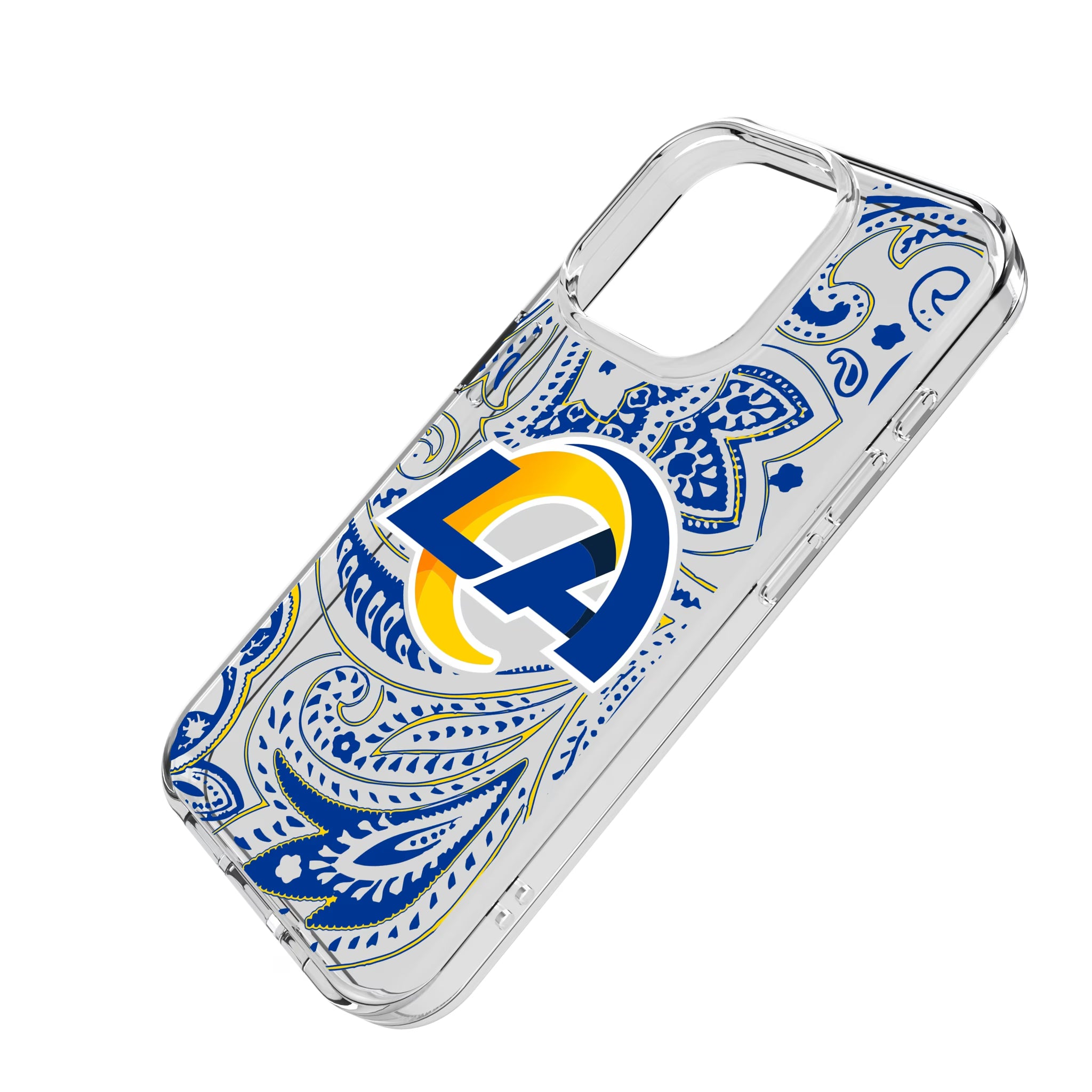Los Angeles Rams Paisley iPhone Clear Phone Case for Apple iPhone - Isometric View