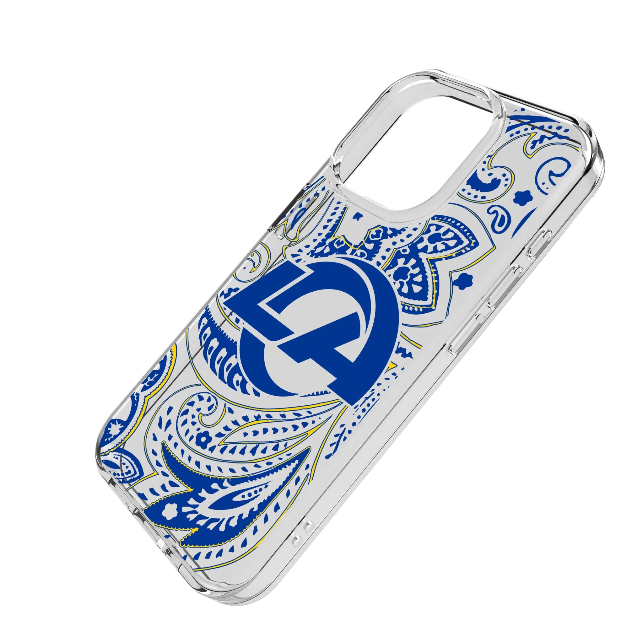 Los Angeles Rams Paisley iPhone Clear Phone Case for Apple iPhone - Isometric View