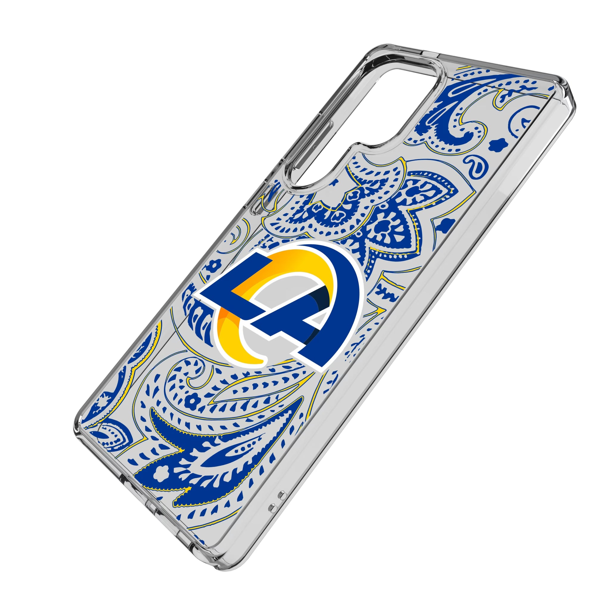 Los Angeles Rams Paisley Galaxy Clear Phone Case for Samsung Galaxy - Isometric View