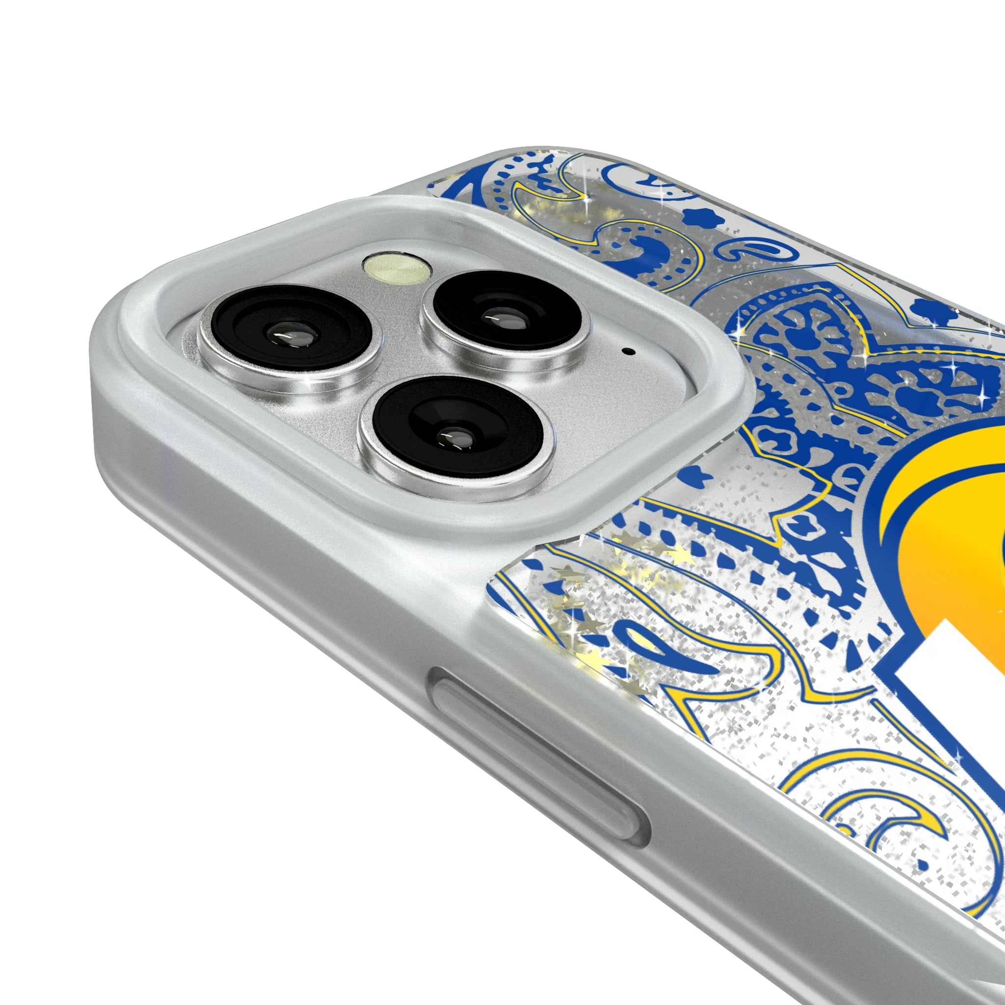 Los Angeles Rams Paisley iPhone Glitter Phone Case for Apple iPhone - Detail#Device_iPhone 16 Pro