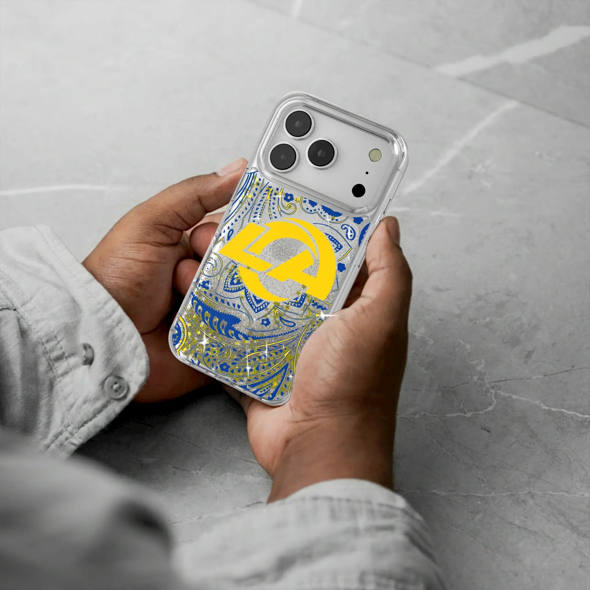 Los Angeles Rams Paisley iPhone Glitter Phone Case for Apple iPhone - Lifestyle