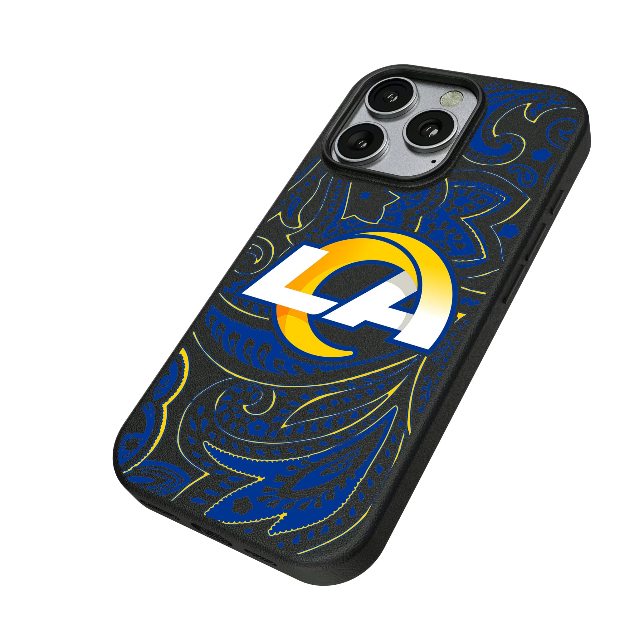 Los Angeles Rams Paisley iPhone MagSafe Compatible Phone Case for Apple iPhone - Isometric View
