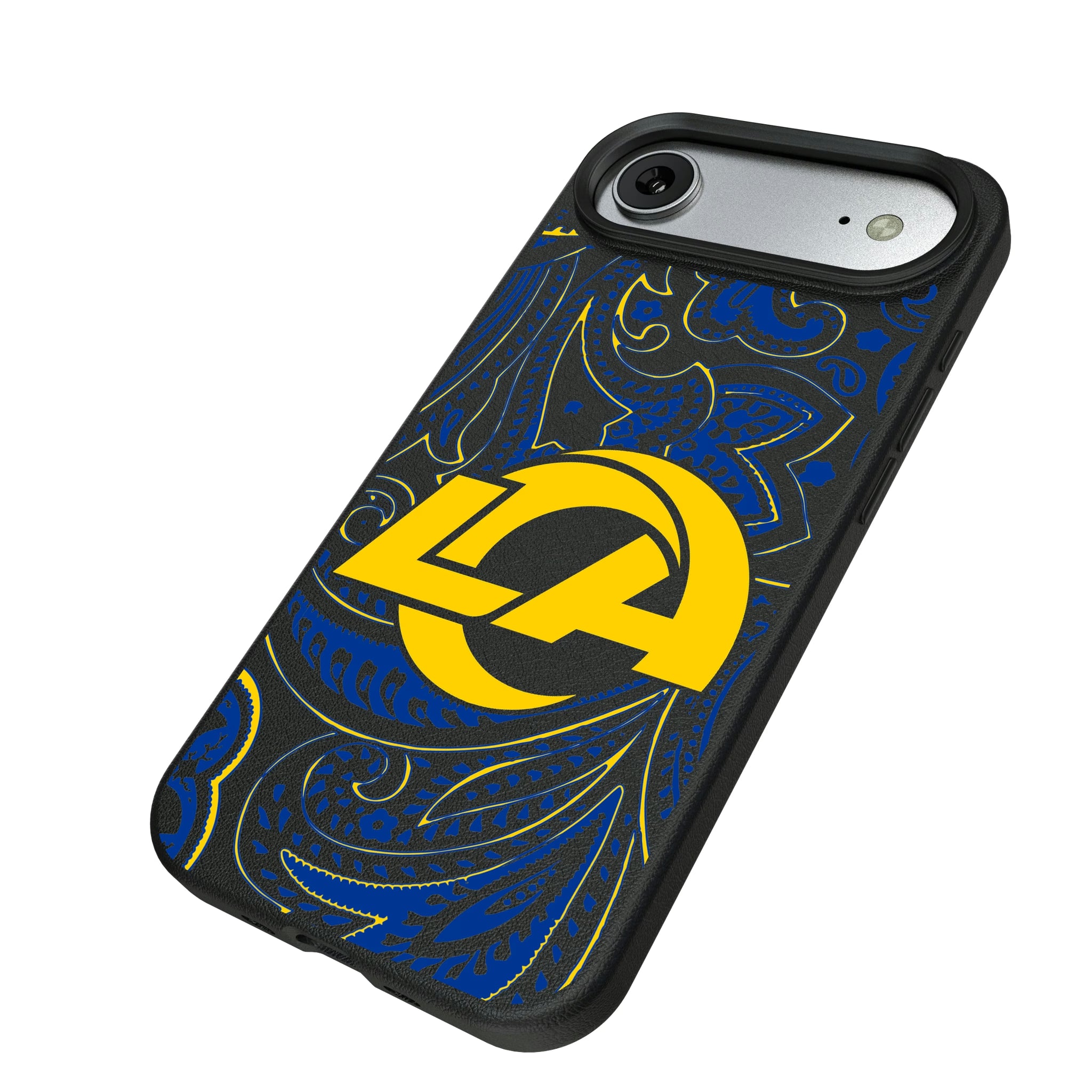 Los Angeles Rams Paisley iPhone MagSafe Compatible Phone Case for Apple iPhone - Isometric View#Device_iPhone Air